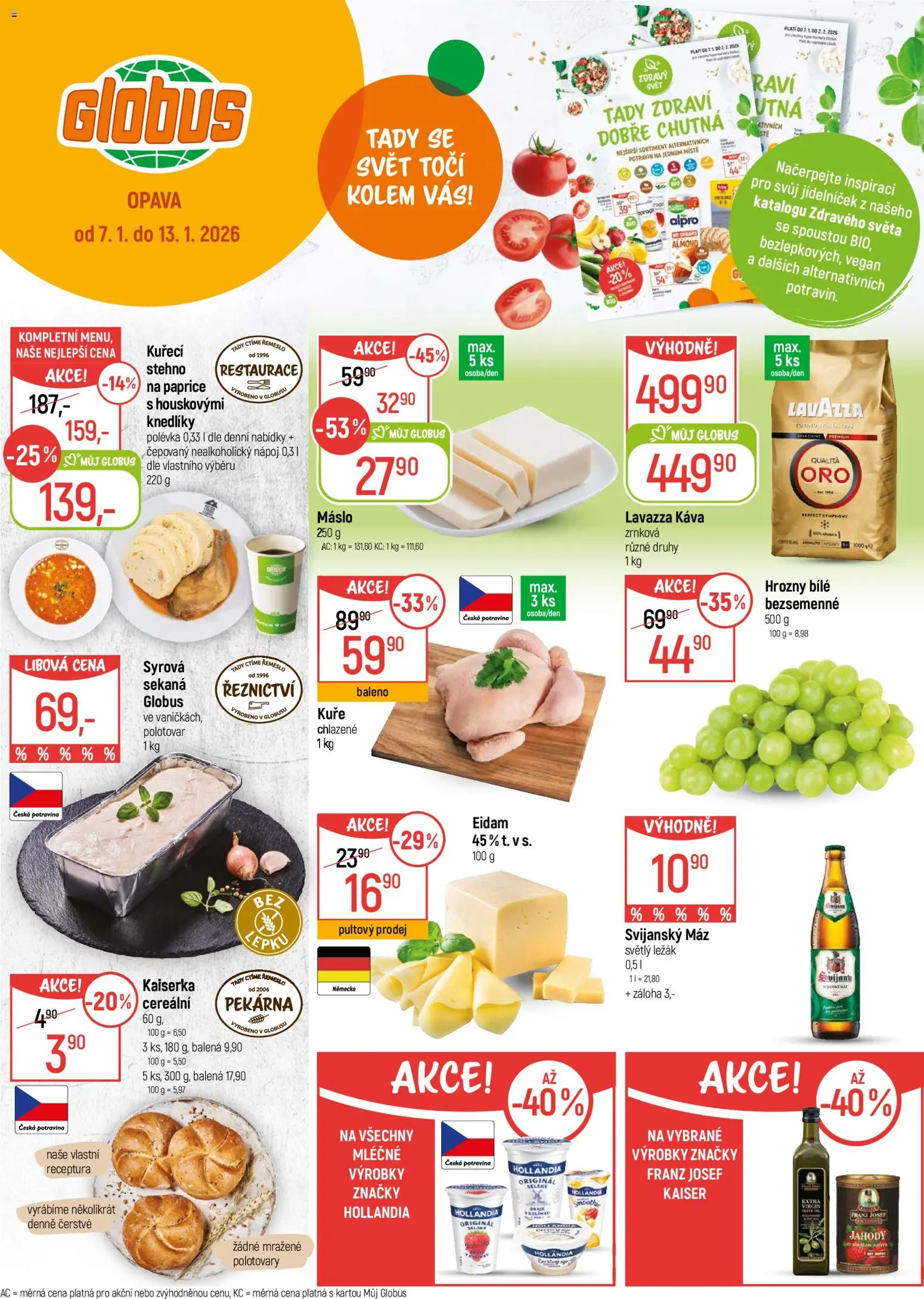 Globus leták - Opava od 07.01.2026 | Strana: 1 | Produkty: Vegan, Máslo, Hrozny, Alpro