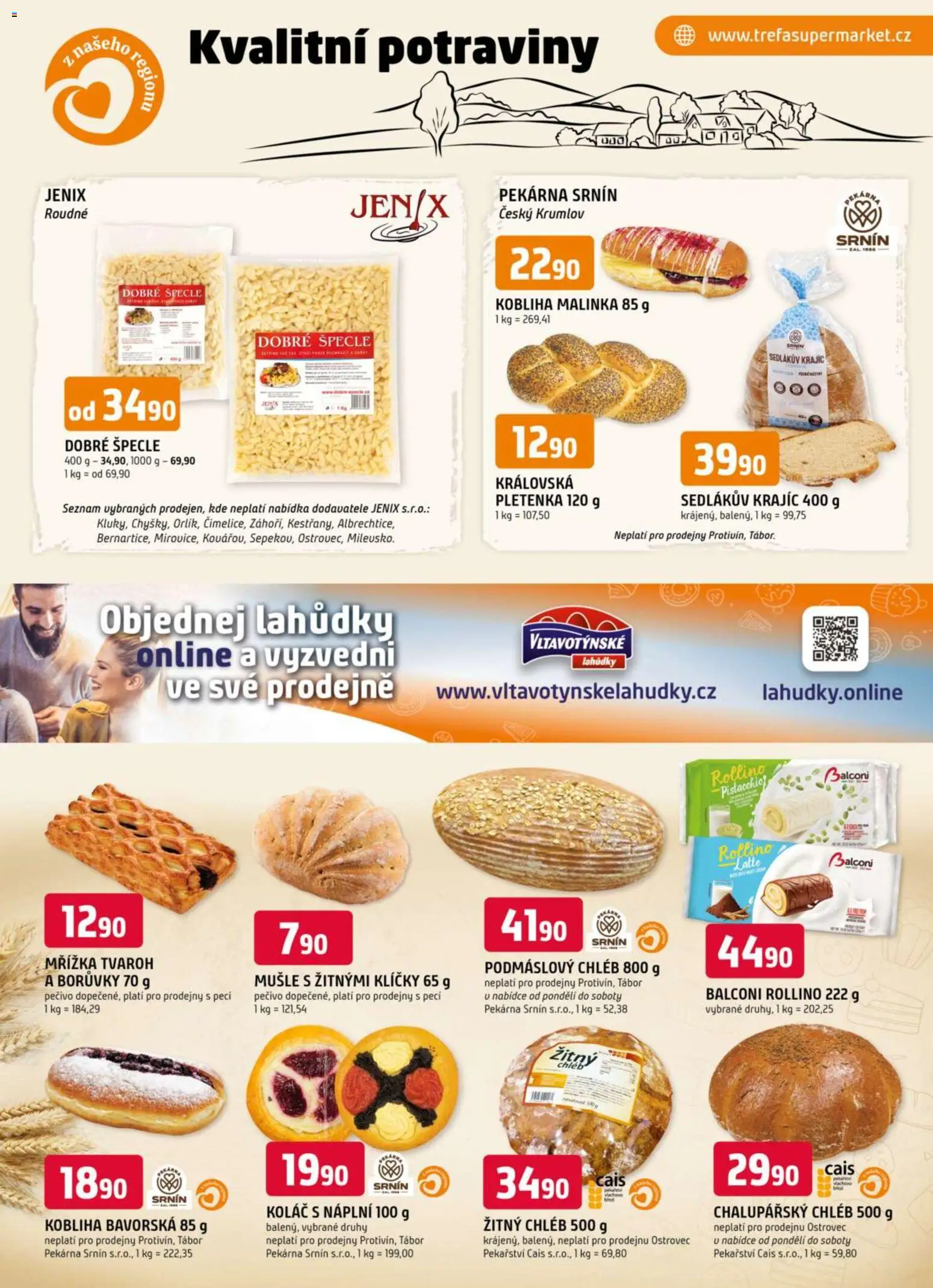 Trefa leták - Kvalitní potraviny z našeho regionu od 25.03.2026 | Strana: 1 | Produkty: Tvaroh, Borůvky, Pekárna, Potraviny