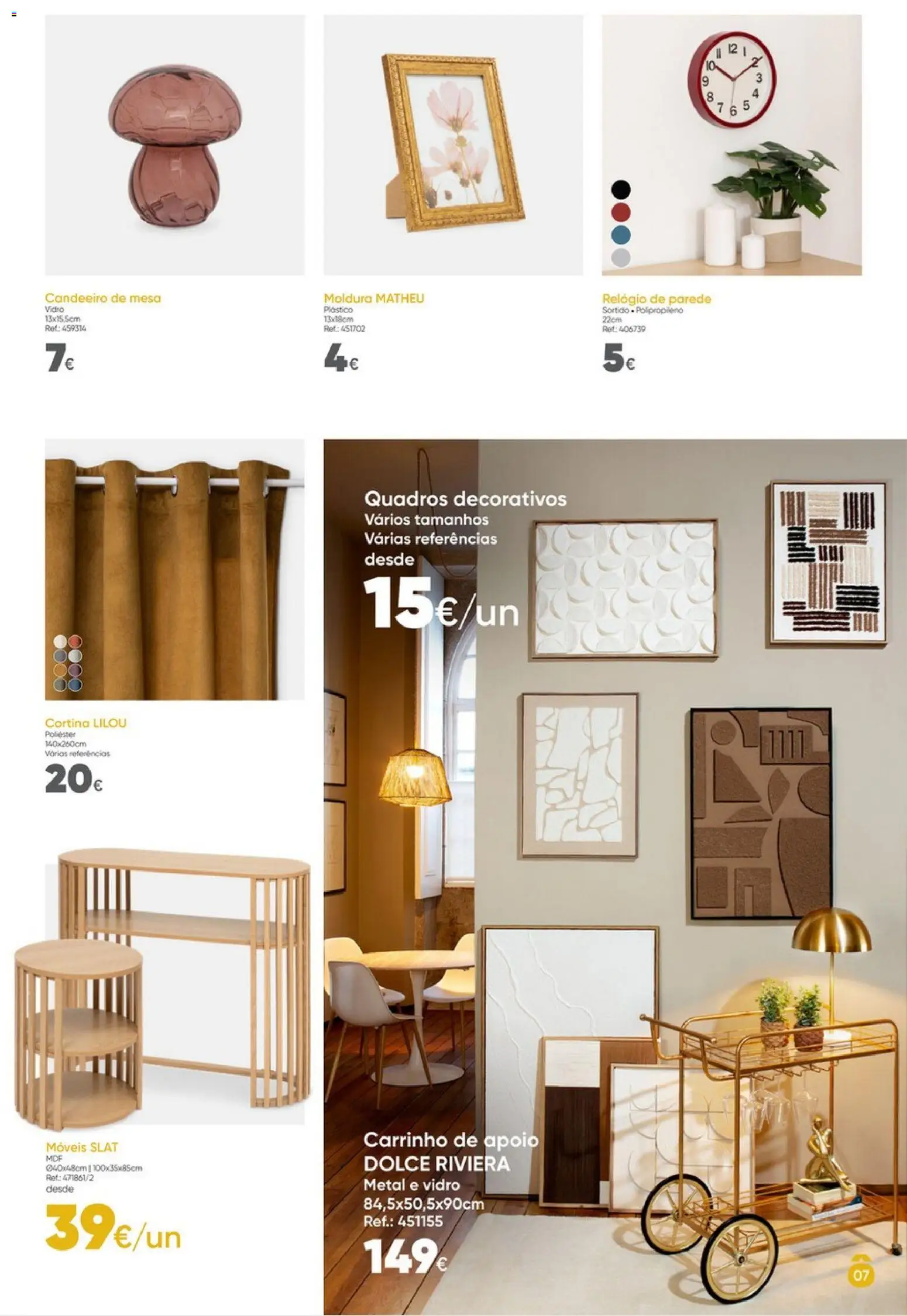 Hôma Catálogo │ válido de 13.02.2026 | Página: 7 | Produtos: Relógio, Moldura, Mesa, Carrinho de apoio