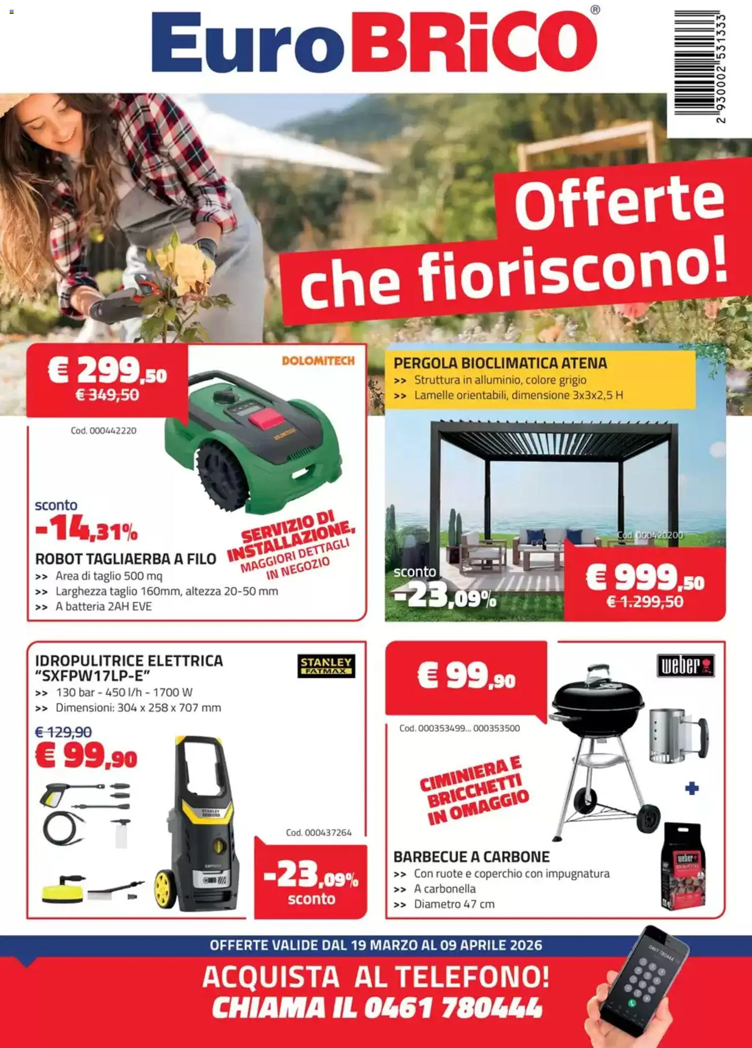 Volantino Eurobrico del 19.03.2026 | Pagina: 1 | Prodotti: Barbecue, Telefono, Robot, Batteria