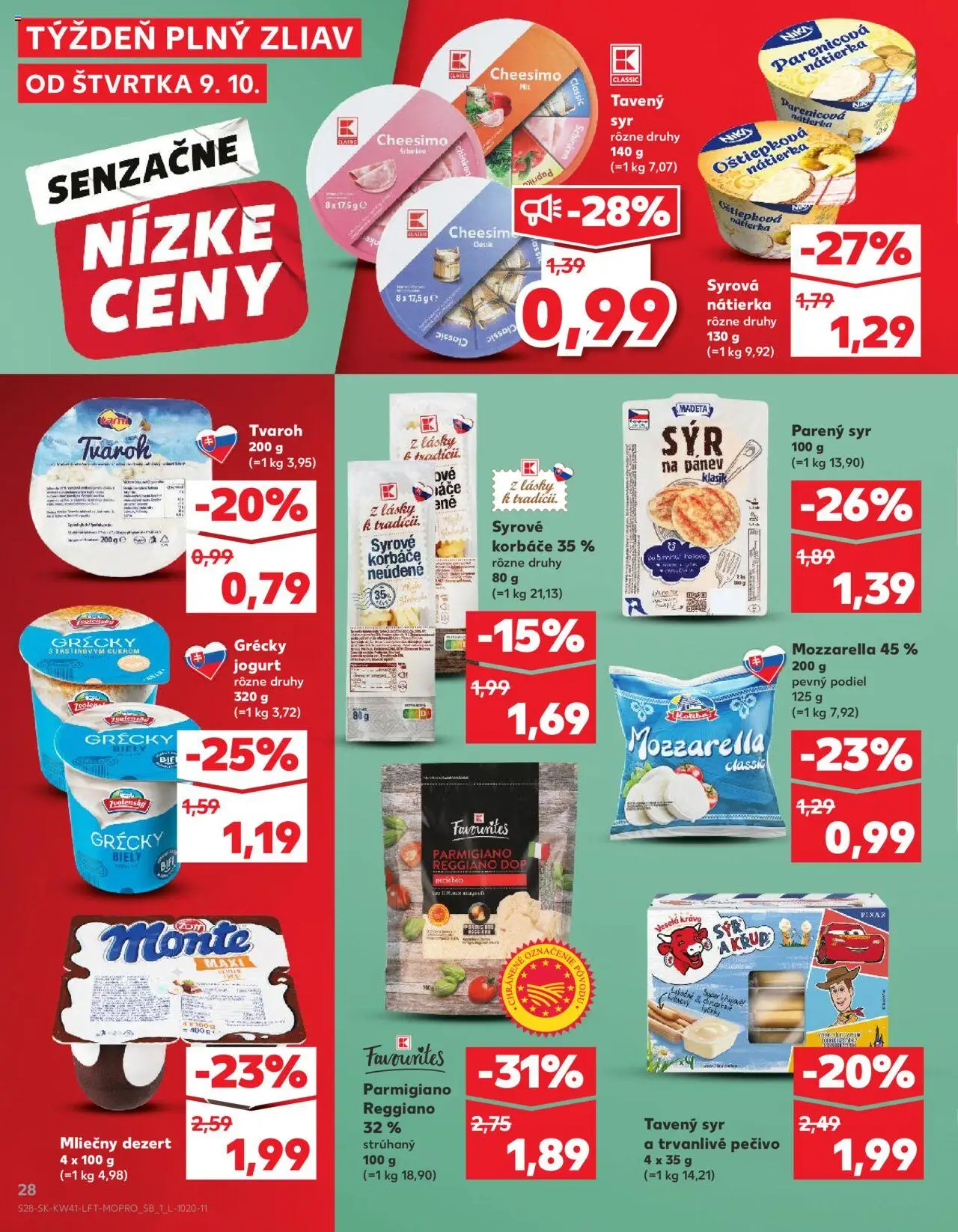 Nové Kaufland akcie – leták je platný od 09.10.2025 | Strana: 28 | Produkty: Jogurt, Mozzarella, Grécky jogurt, Tvaroh