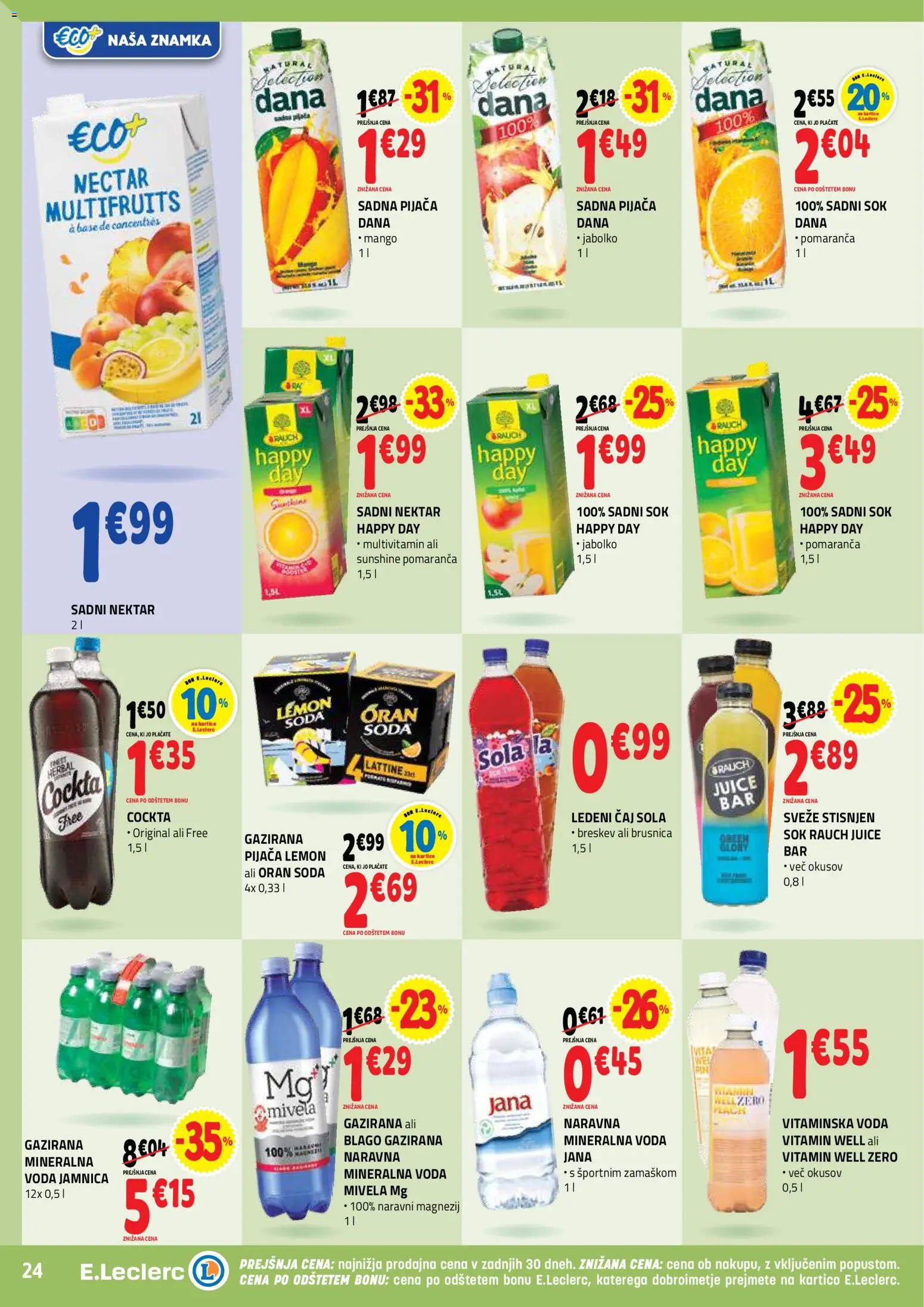 Novi E.leclerc katalog ponudbe – veljaven od 05.11.2025 | Stran: 24 | Izdelki: Mineralna voda, Sok, Caj, Breskev