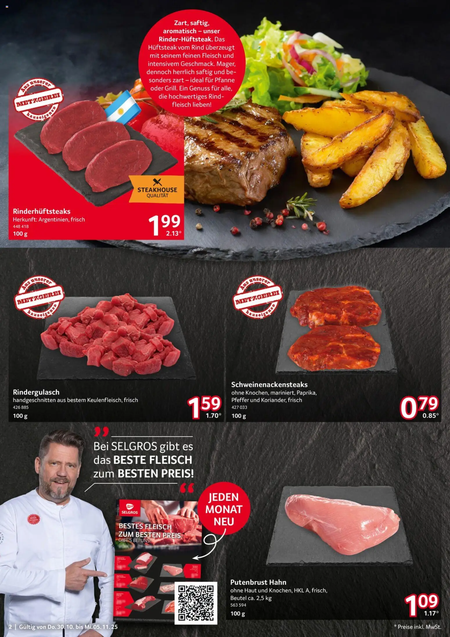 Selgros Prospekt 	 – gültig ab 30.10.2025 | Seite: 2 | Produkte: Rindergulasch, Pfeffer, Fleisch
