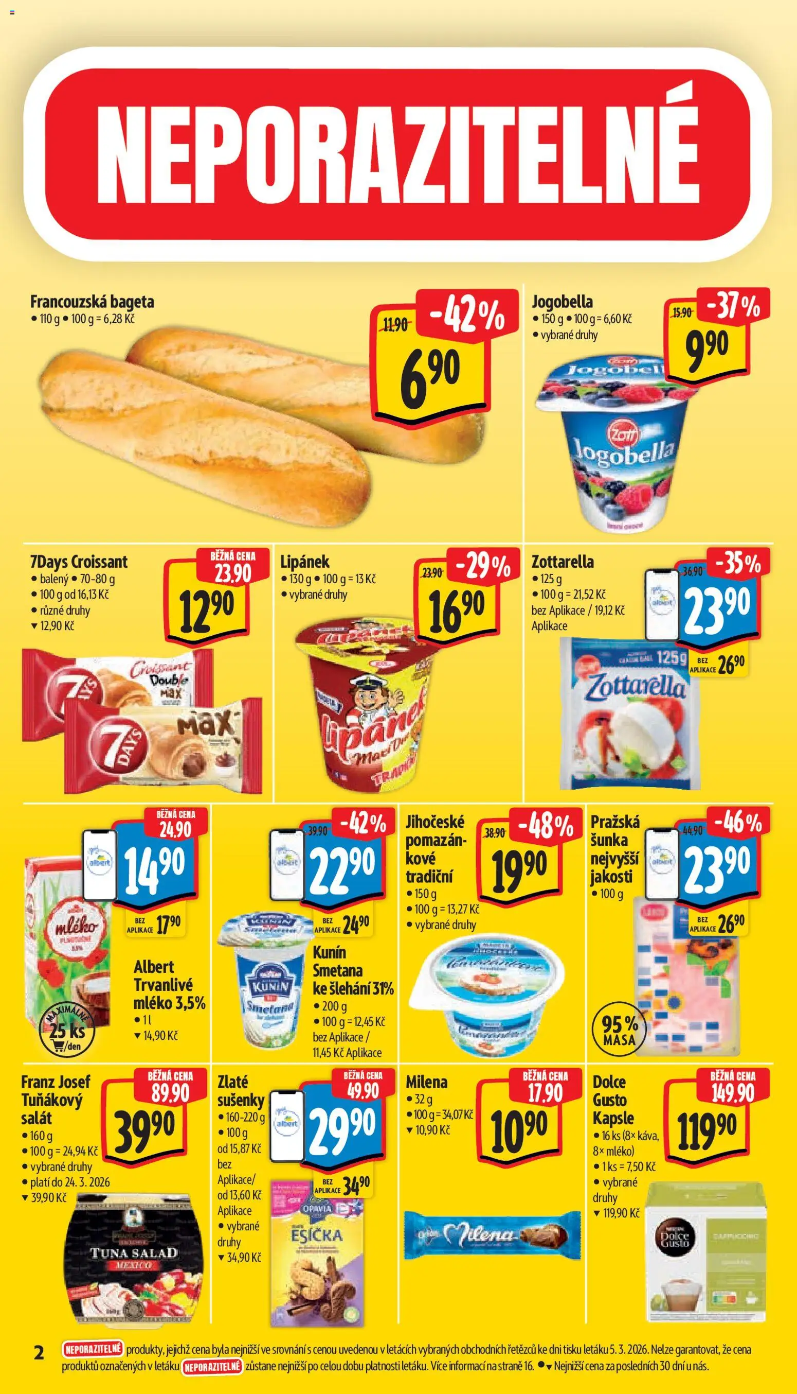 Albert leták - Supermarket od 11.03.2026 | Strana: 6 | Produkty: Mléko, Šunka, Kapsle, Jogobella