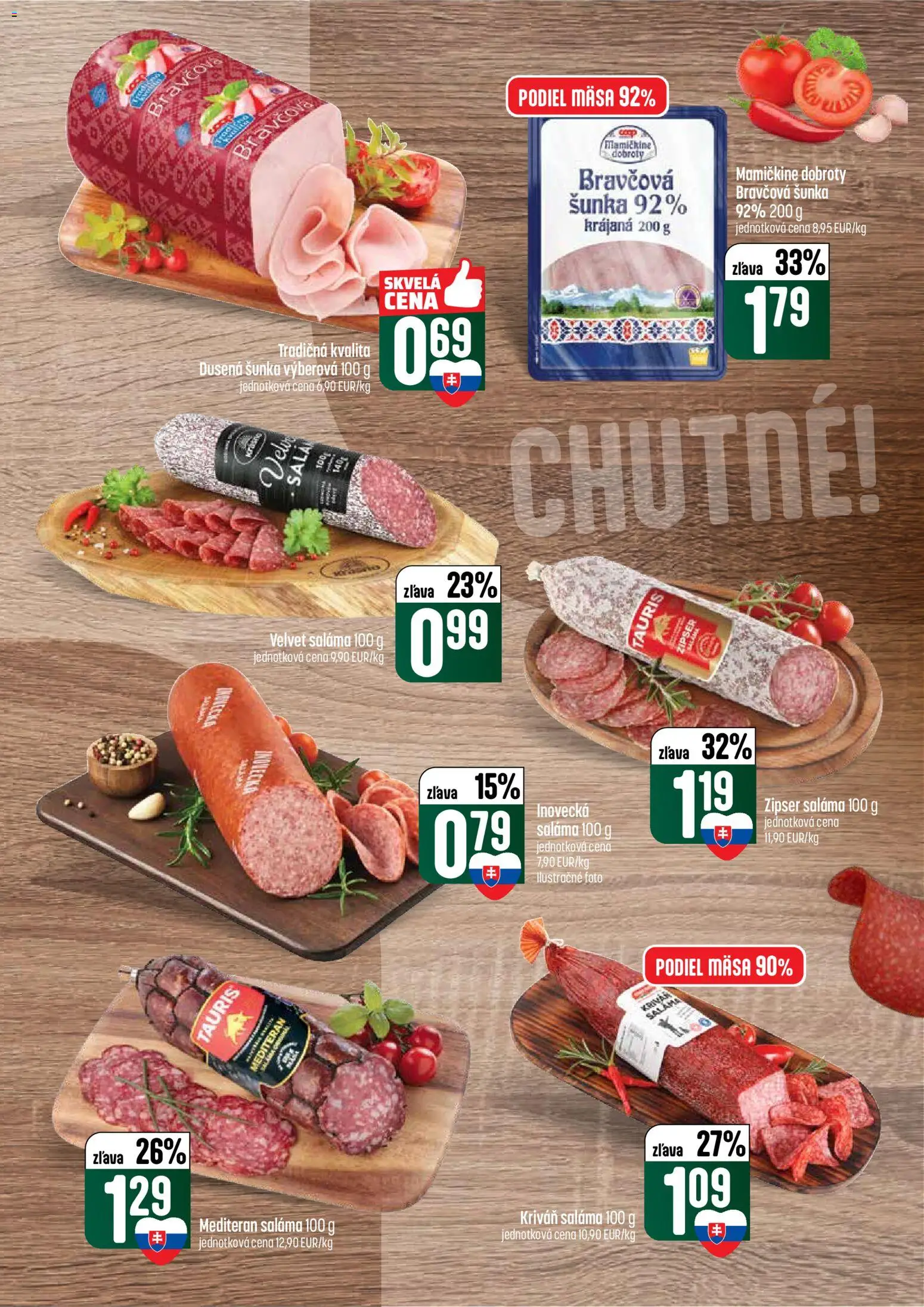 Nové COOP Jednota akcie – leták je platný od 09.04.2026 | Strana: 13 | Produkty: Saláma, Šunka