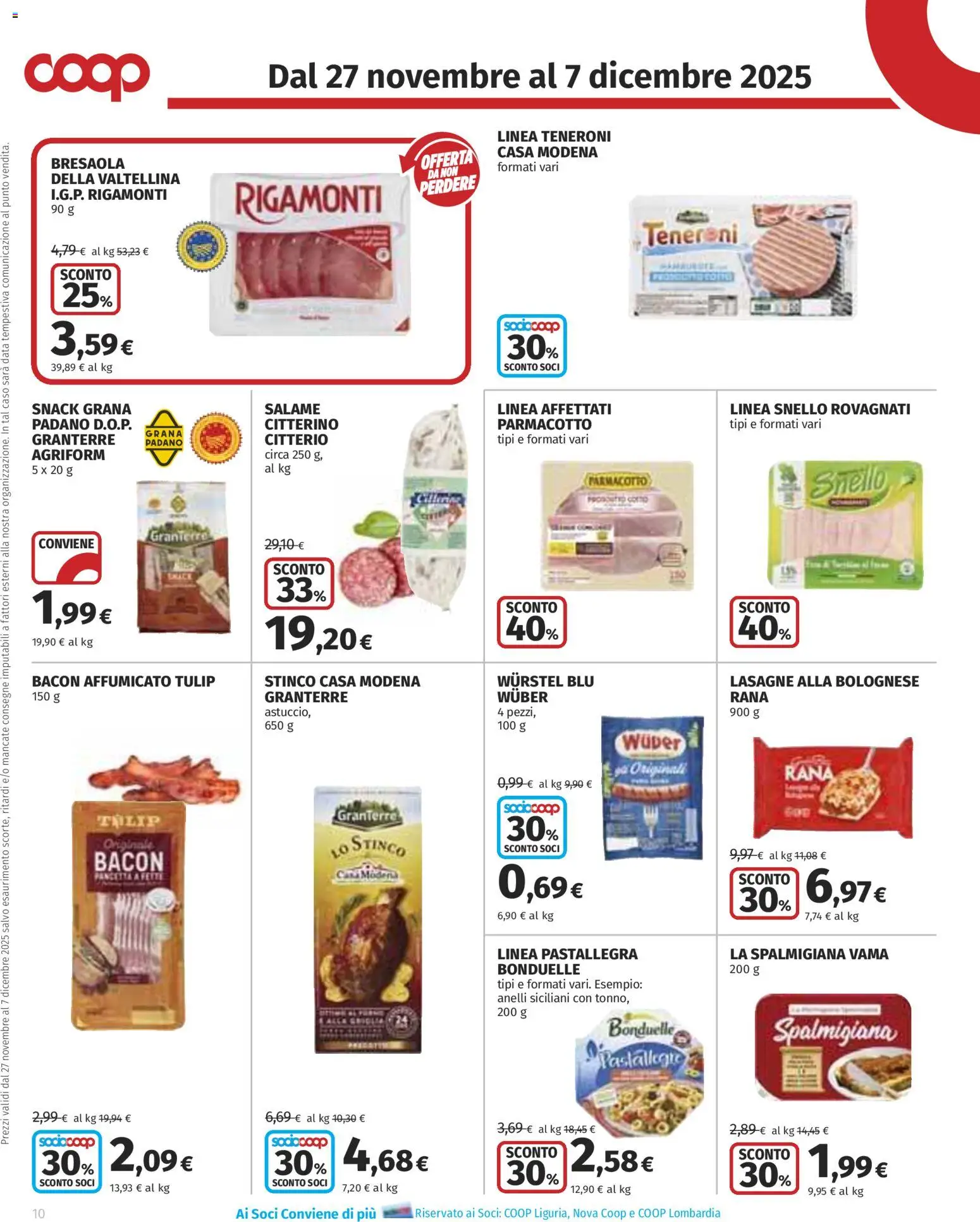 Volantino COOP del 27.11.2025 | Pagina: 10 | Prodotti: Salame, Bresaola, Wurstel, Grana Padano
