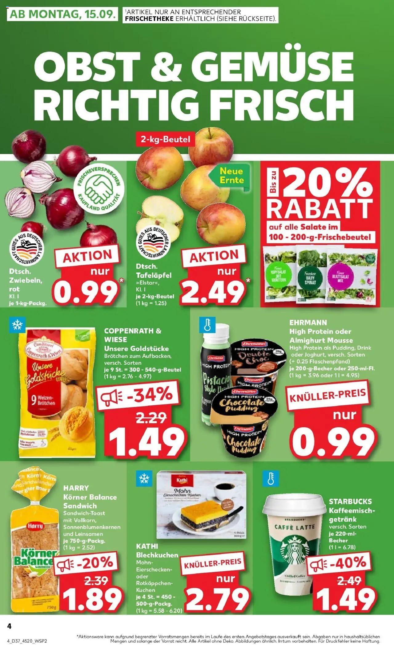 Kaufland prospekt Bremerhaven	 – gültig ab 14.09.2025 | Seite: 4 | Produkte: Starbucks, Pudding, Apple, Gemüse