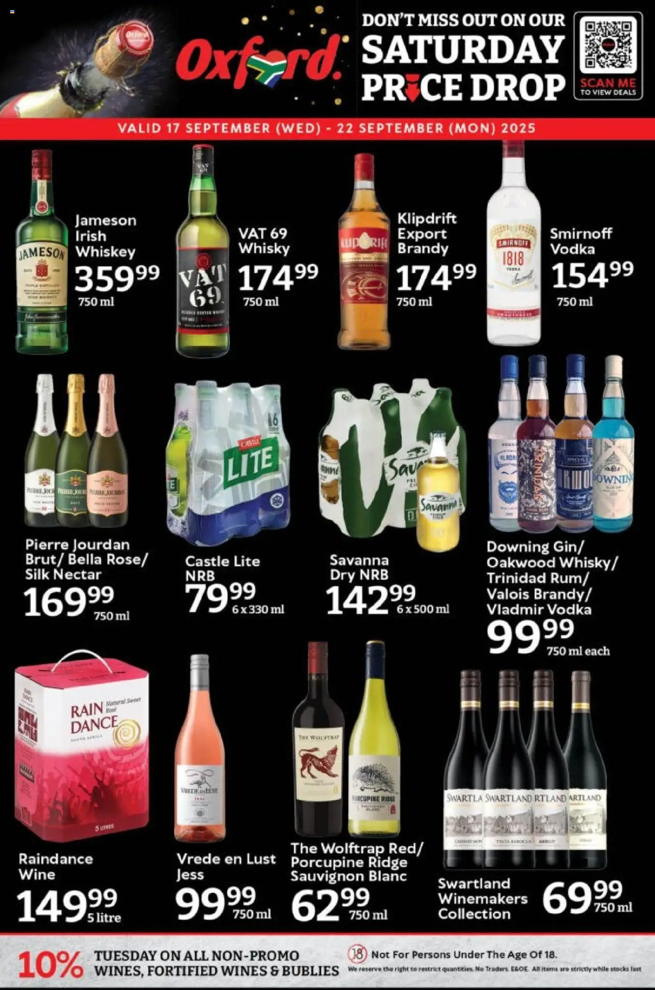 New Oxford Freshmarket catalogue – valid from 17.09.2025 | Page: 1 | Products: Brandy, Wine, Vodka, Whiskey