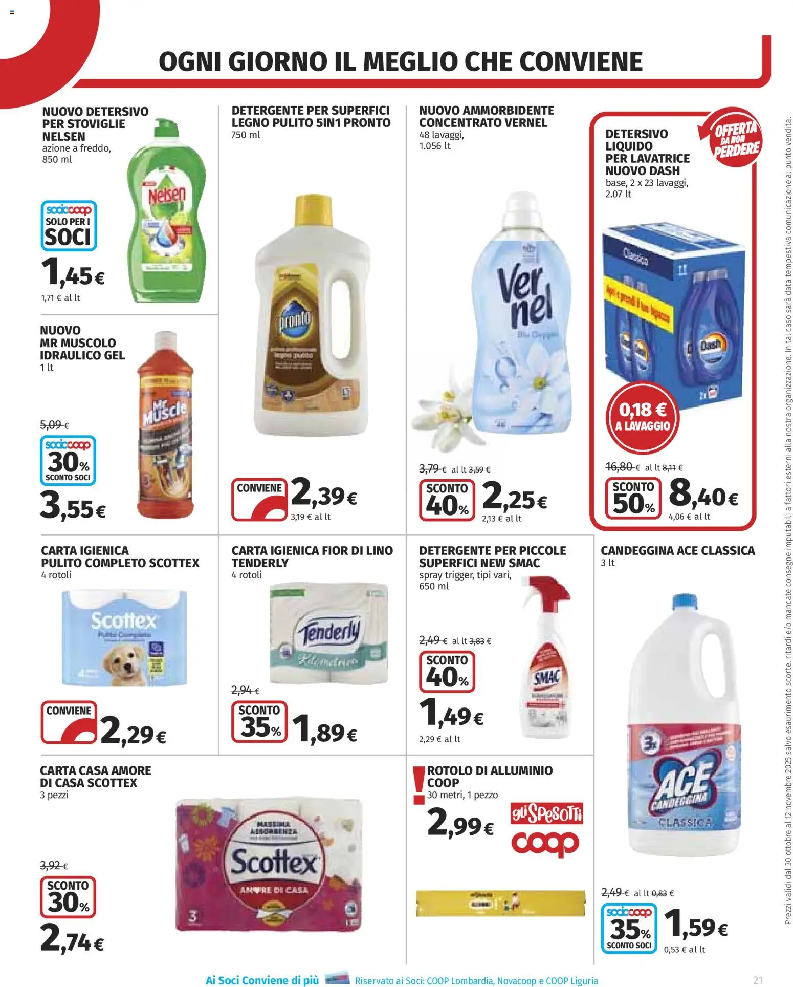 Volantino COOP del 30.10.2025 | Pagina: 21 | Prodotti: Carta igienica, Detergente, Candeggina, Lavatrice