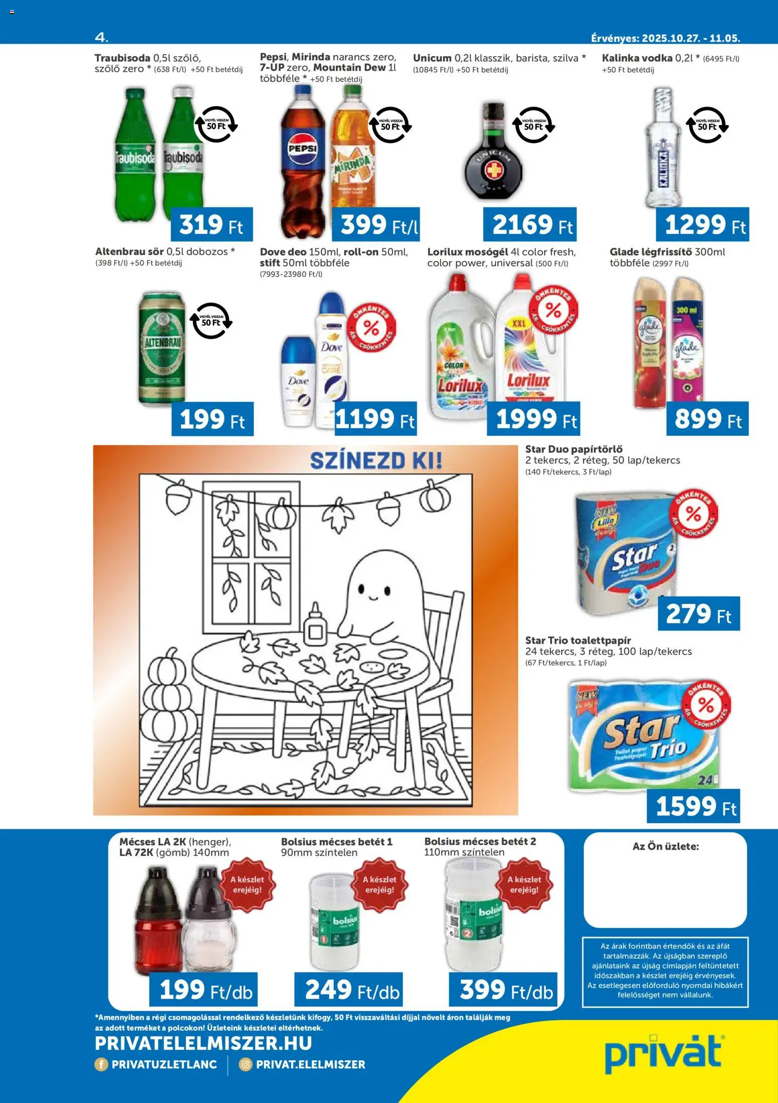 PRIVÁT akciós ujság - amely érvényes a következő dátumtól: 27.10.2025 | Oldal: 4 | Termékek: Pepsi, Stift, Légfrissítő, Só