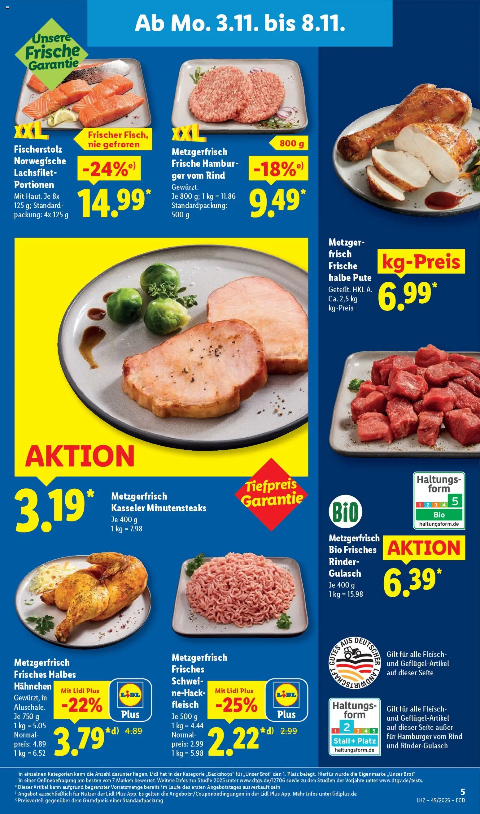 Lidl - Prospekt – gültig ab 03.11.2025 | Seite: 9 | Produkte: Pute, Rindergulasch, Hahnchen, Brot