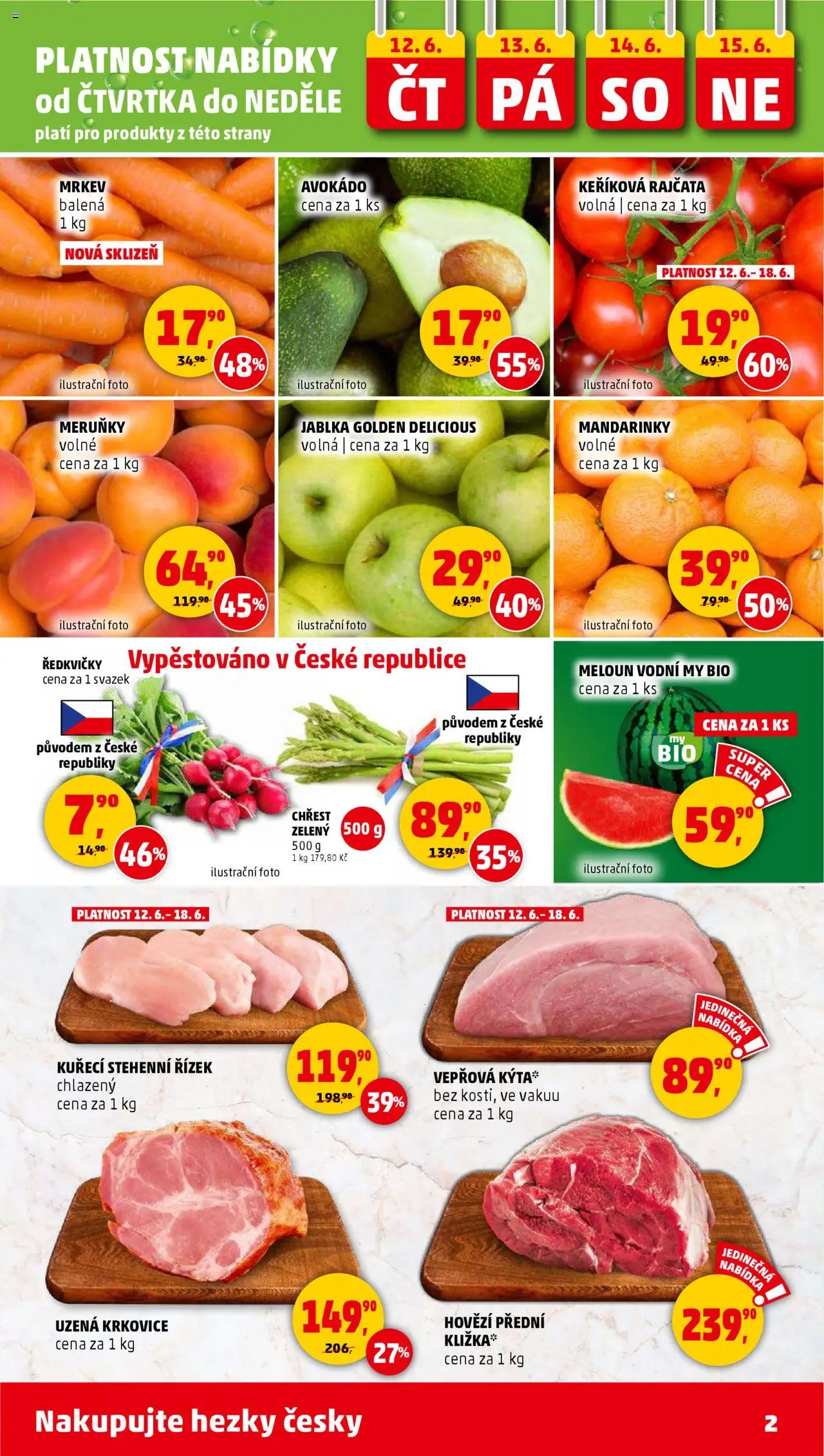 Penny Market leták - Čtvrtečník od 12.06.2025 | Strana: 2 | Produkty: Jablka, Mandarinky, Krkovice, Ředkvičky