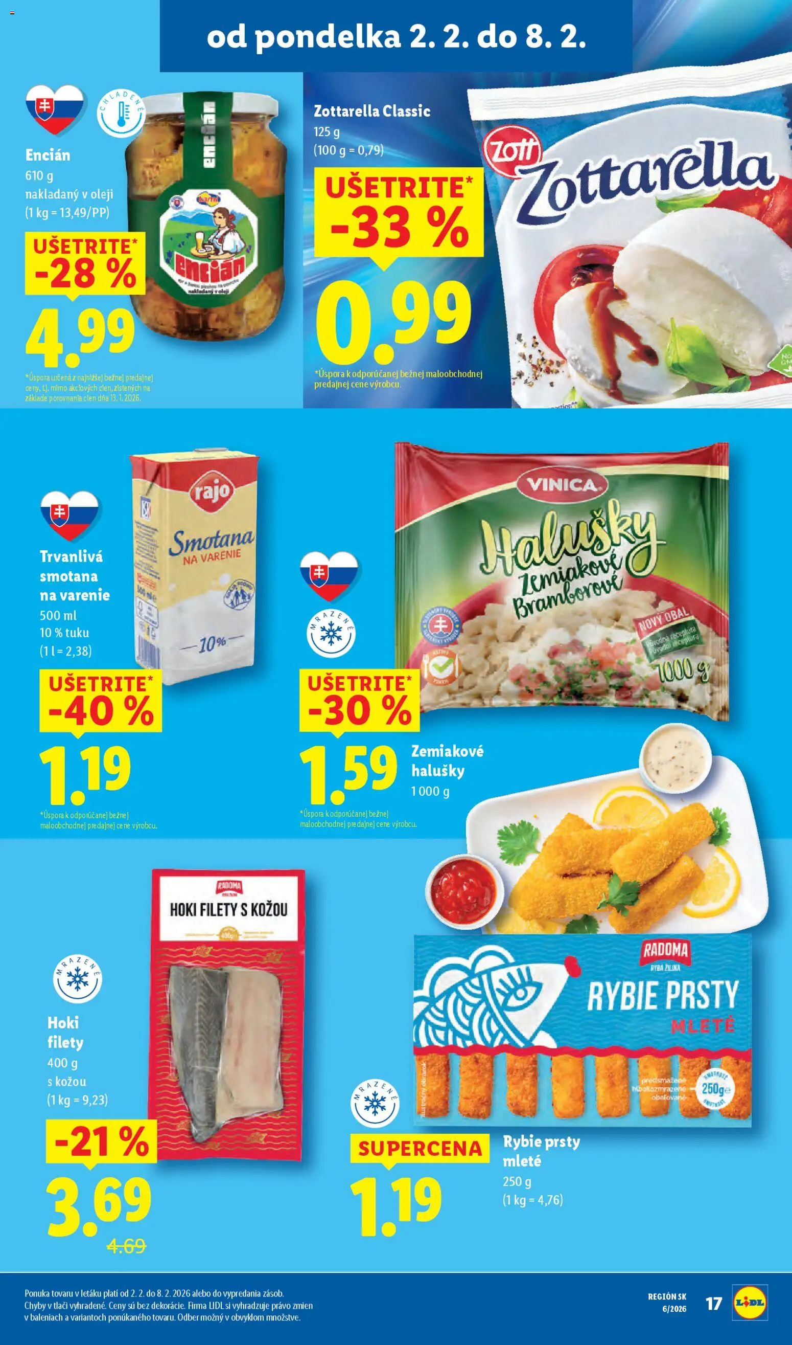 Nové Lidl akcie – leták je platný od 02.02.2026 | Strana: 21 | Produkty: Smotana, Mozzarella, Encián