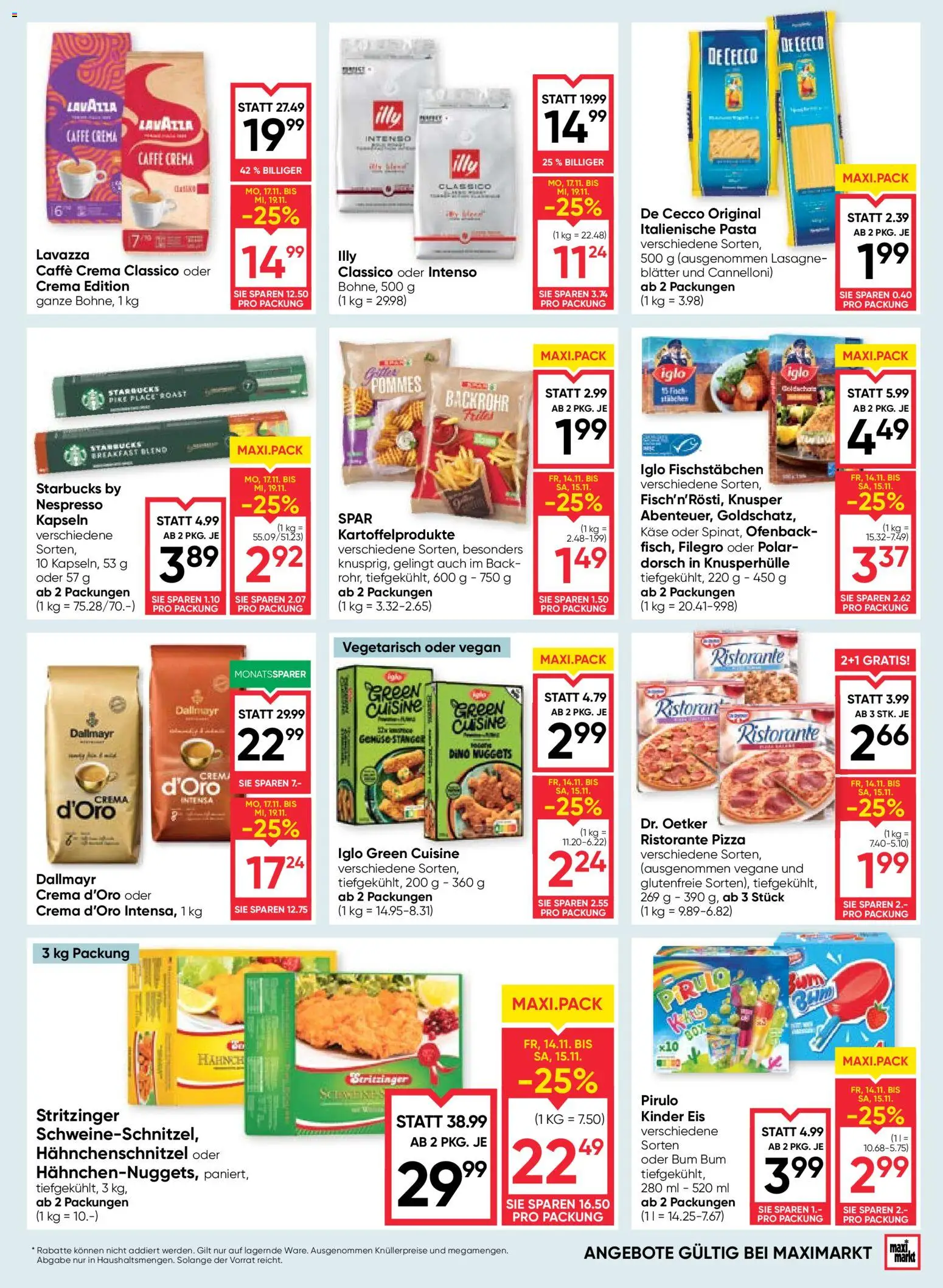 Maximarkt Flugblatt gültig ab 13.11.2025 | Seite: 11 | Produkte: Pasta, Eis, Käse, Pizza