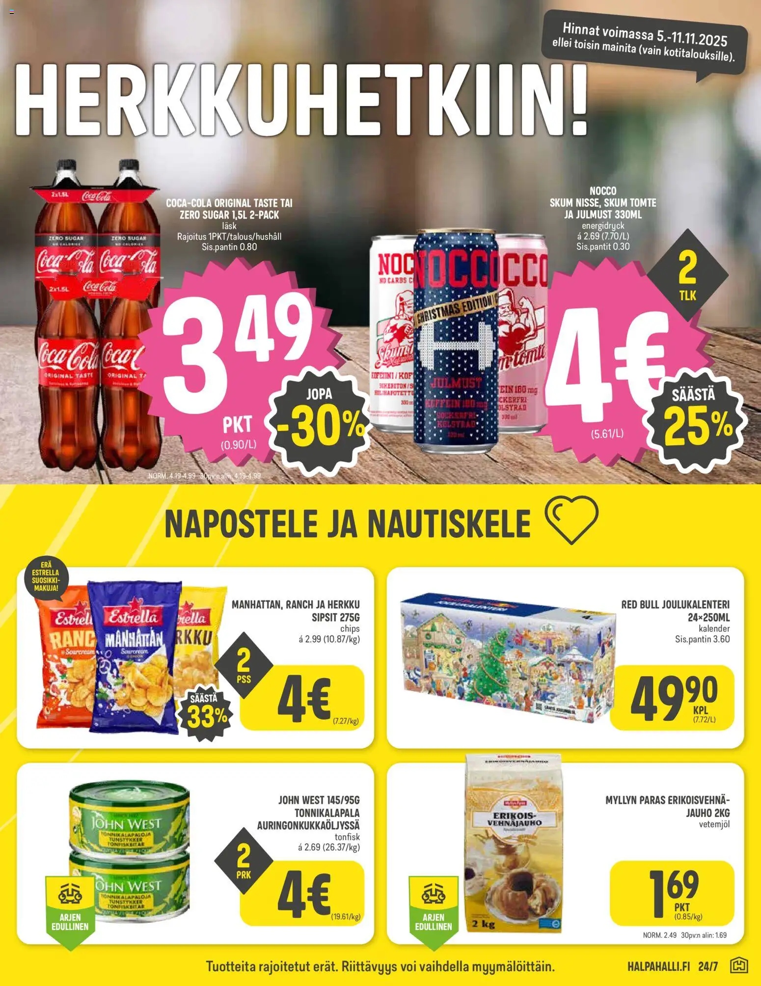 Halpa Halli tarjoukset – voimassa 05.11.2025 alkaen | Sivu: 5 | Tuotteet: Hella, Joulukalenteri, Vehnäjauho, Voi