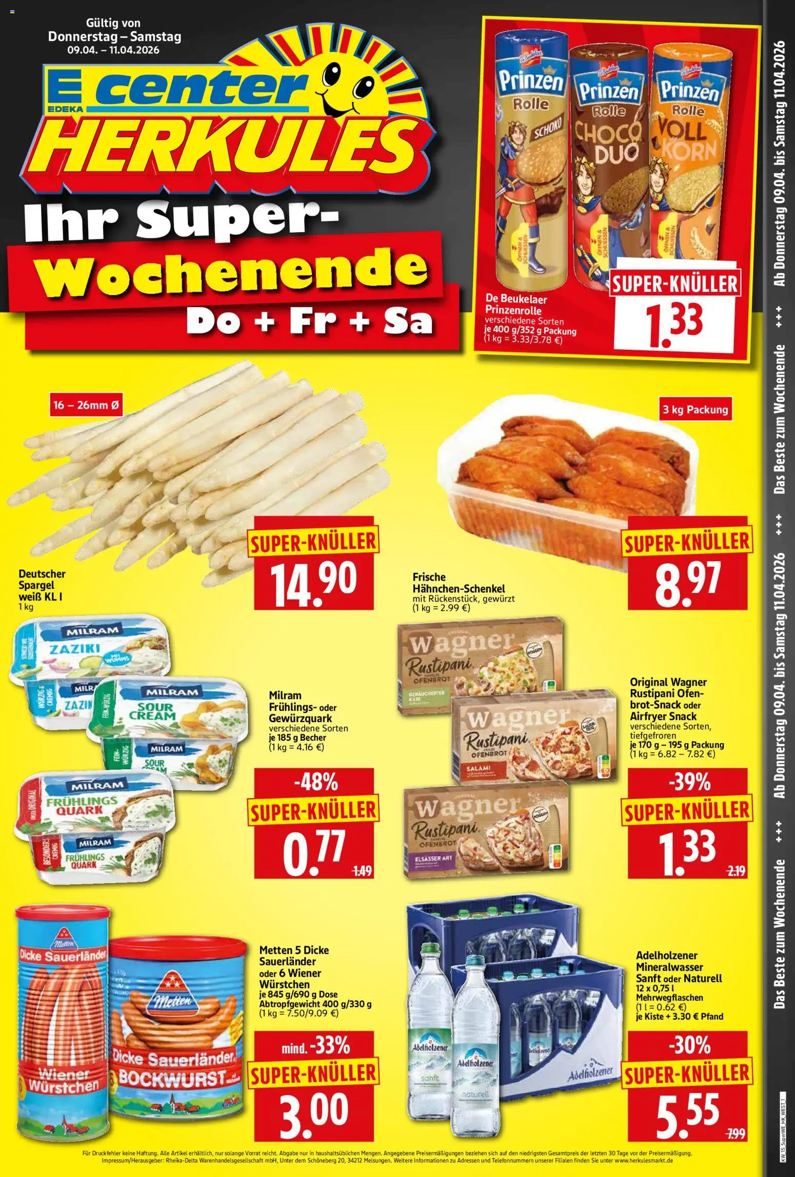 HERKULES - Sonderbeilage – gültig ab 09.04.2026 | Seite: 1 | Produkte: Bockwurst, Ofen, Mineralwasser, Milram