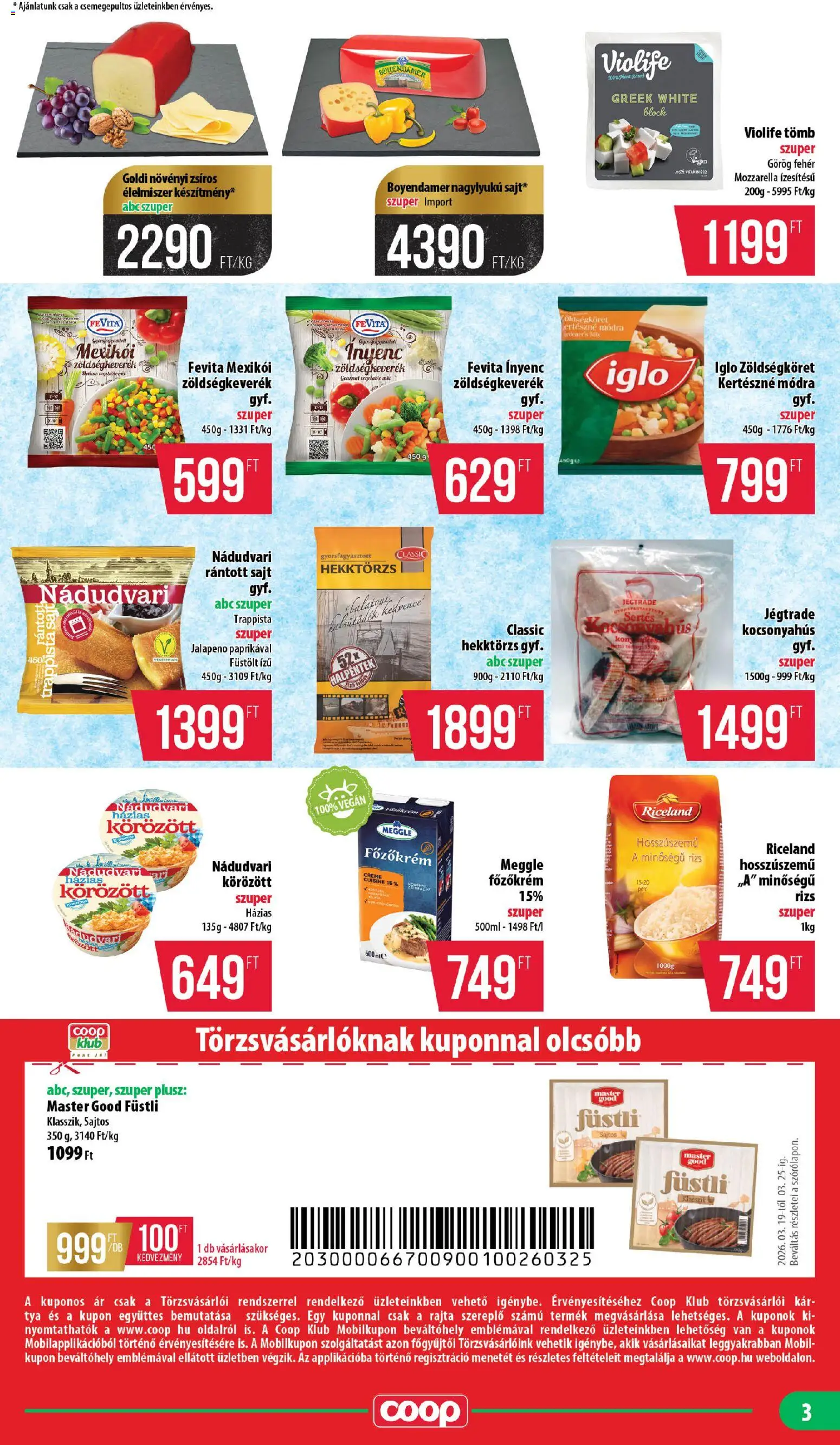 COOP akciós ujság - amely érvényes a következő dátumtól: 19.03.2026 | Oldal: 3 | Termékek: Mozzarella, Körözött, Kocsonyahús, Vegán
