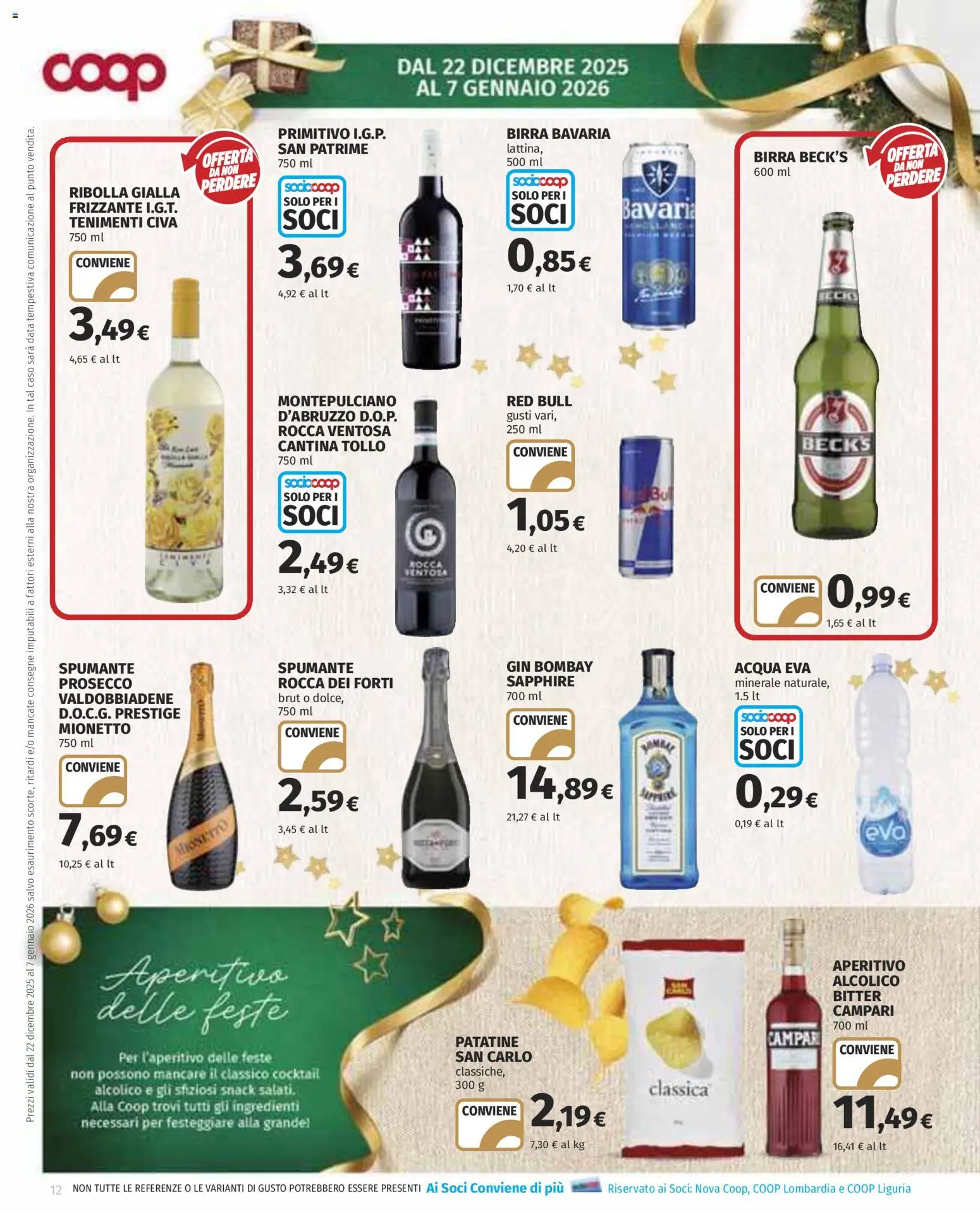 Volantino COOP del 22.12.2025 | Pagina: 12 | Prodotti: Birra, Gin, Acqua, Data