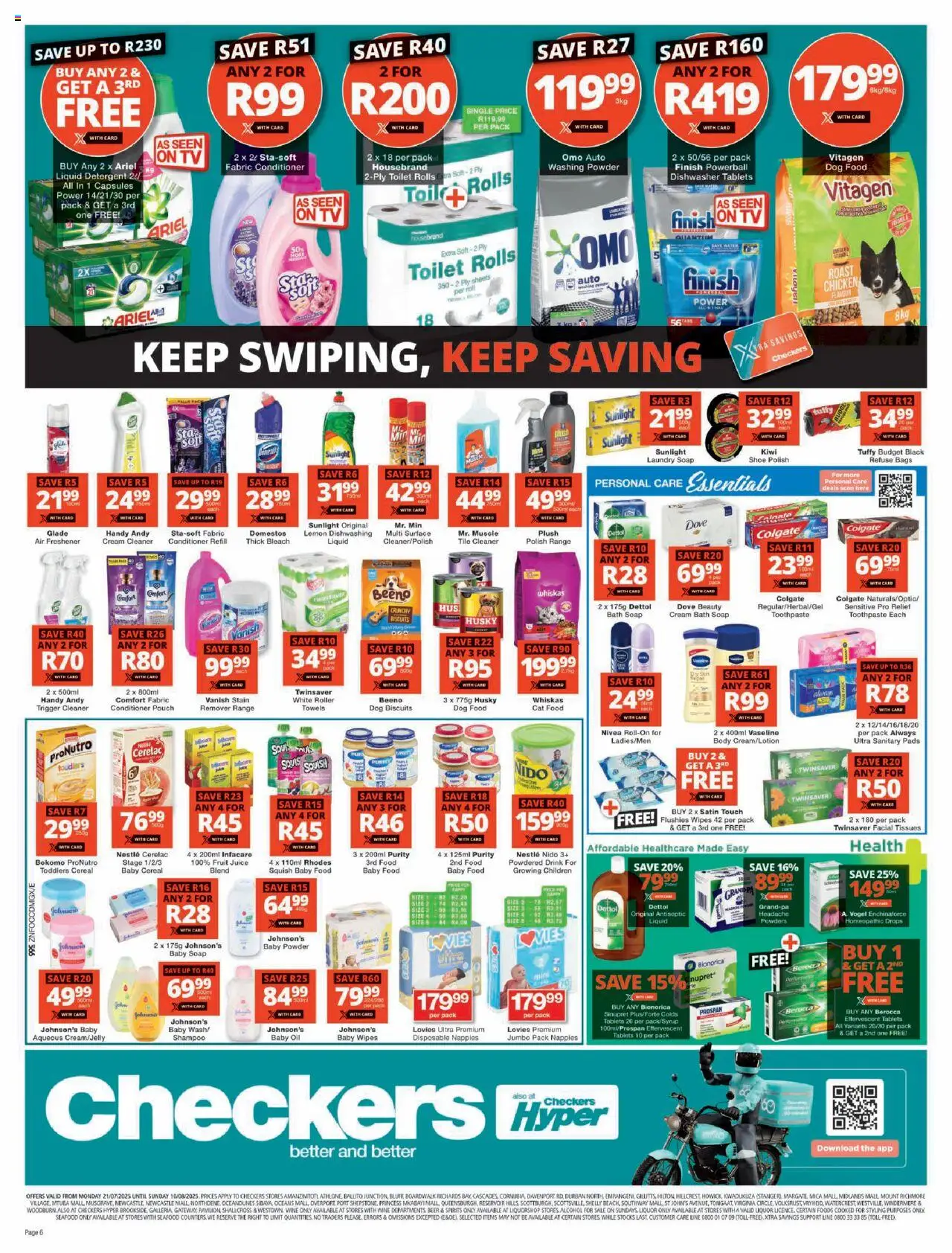 Checkers KwaZulu-Natal - July Month-End Promotion │ valid from 21.07.2025 | Page: 6 | Products: Soap, Toothpaste, Seafood, Nappies