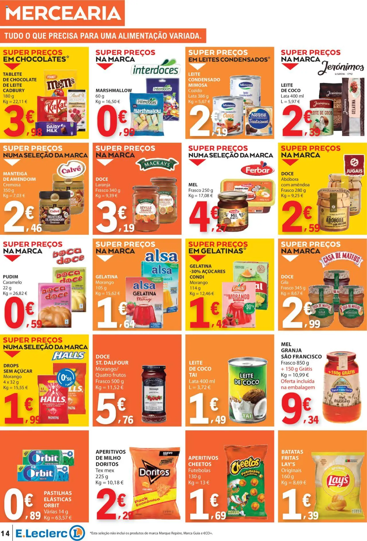 E.Leclerc folheto │ válido de 31.07.2025 | Página: 14 | Produtos: Manteiga de amendoim, Gelatina, Chocolates, Leite