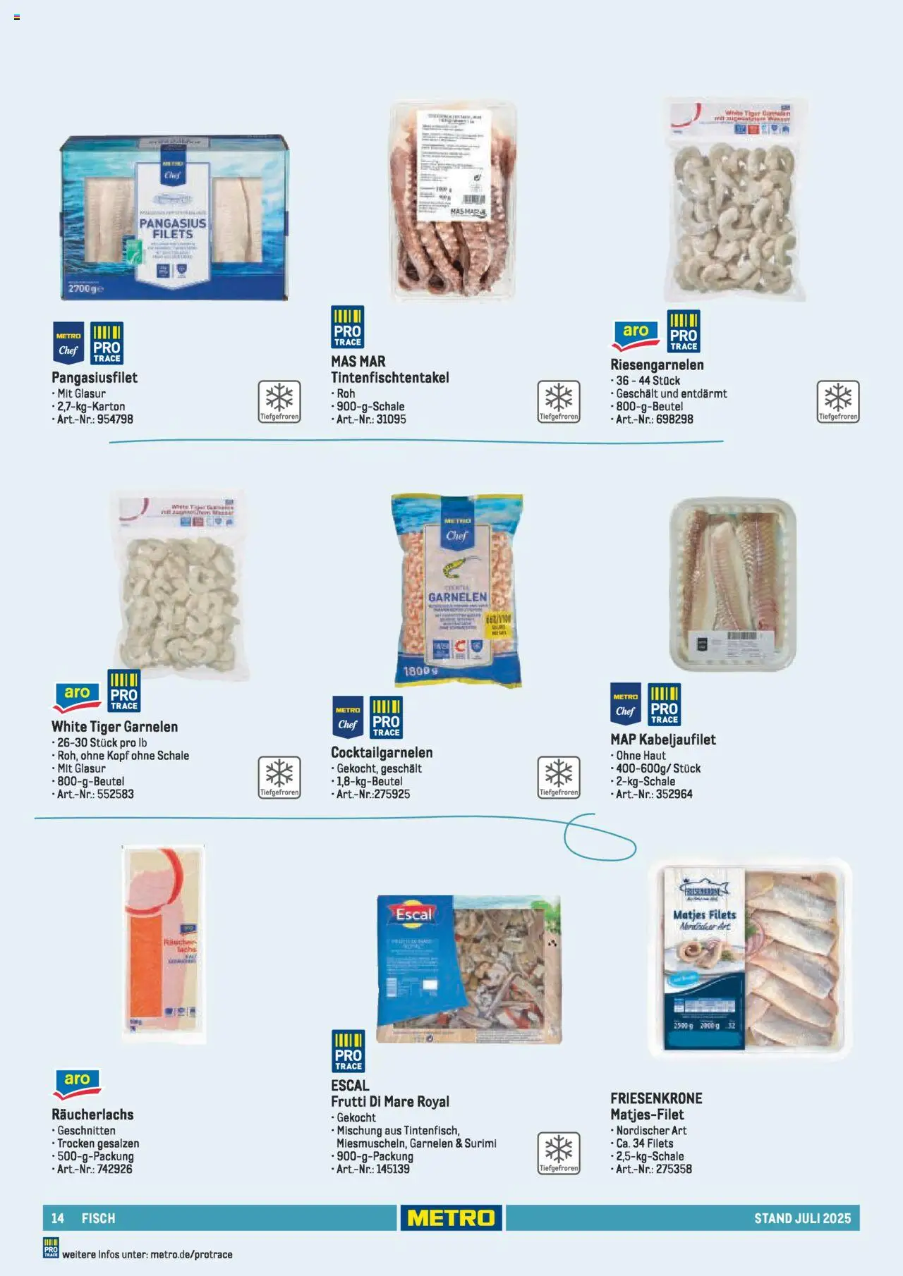 Metro - Sortimentskatalog Lieferservice – gültig ab 31.07.2025 | Seite: 14 | Produkte: Garnelen, Fisch, Lachs, Tiger garnelen