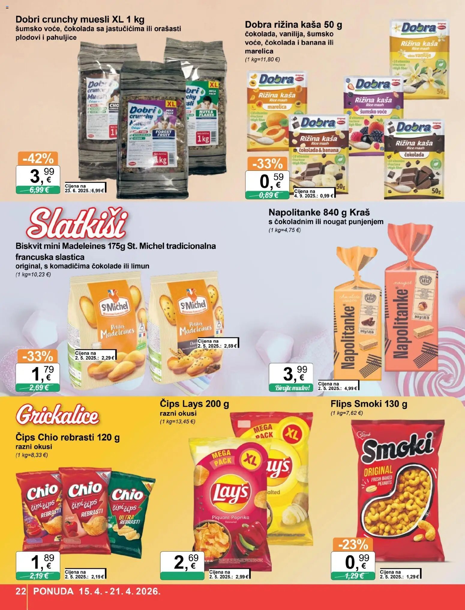KTC katalog | vrijedi od 15.04.2026 | Stranica: 22 | Proizvodi: Flips, Čips, Pahuljice, Voće