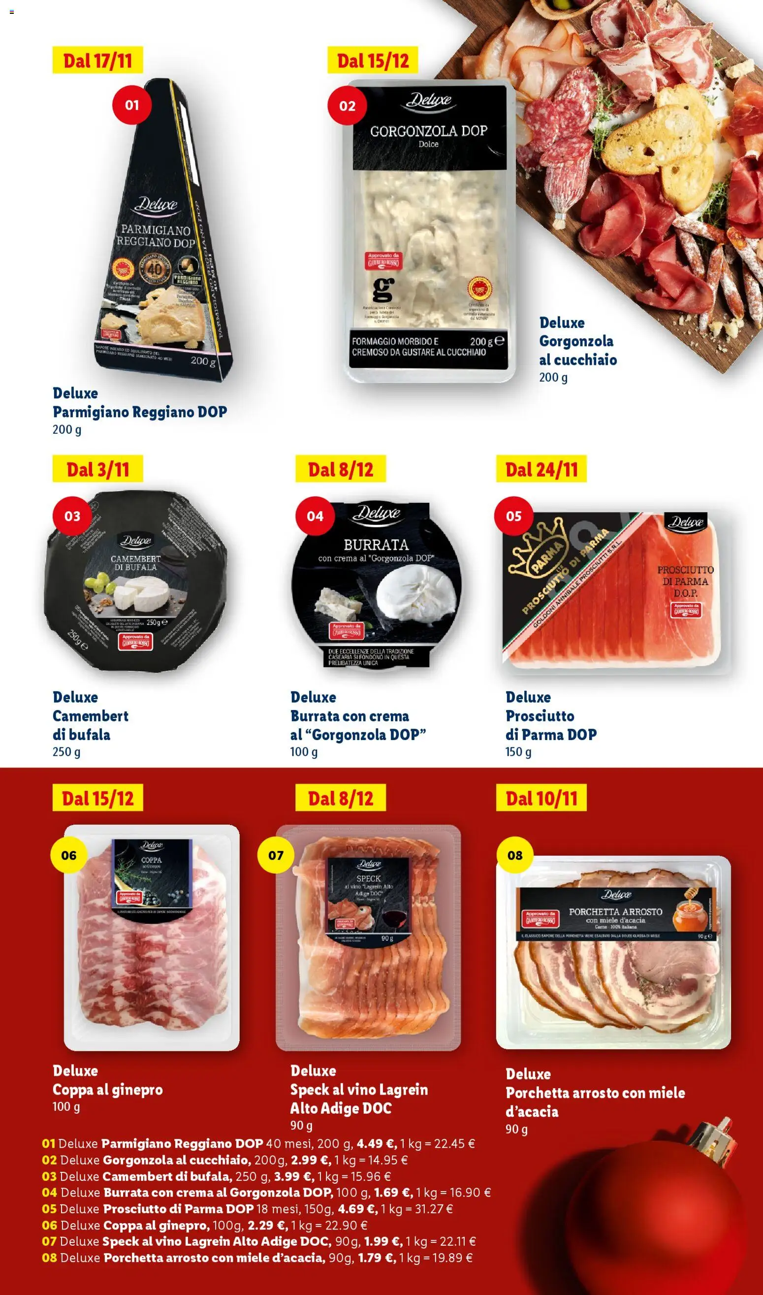 Volantino Lidl del 24.10.2025 | Pagina: 5 | Prodotti: Speck, Parmigiano reggiano, Gorgonzola, Burrata