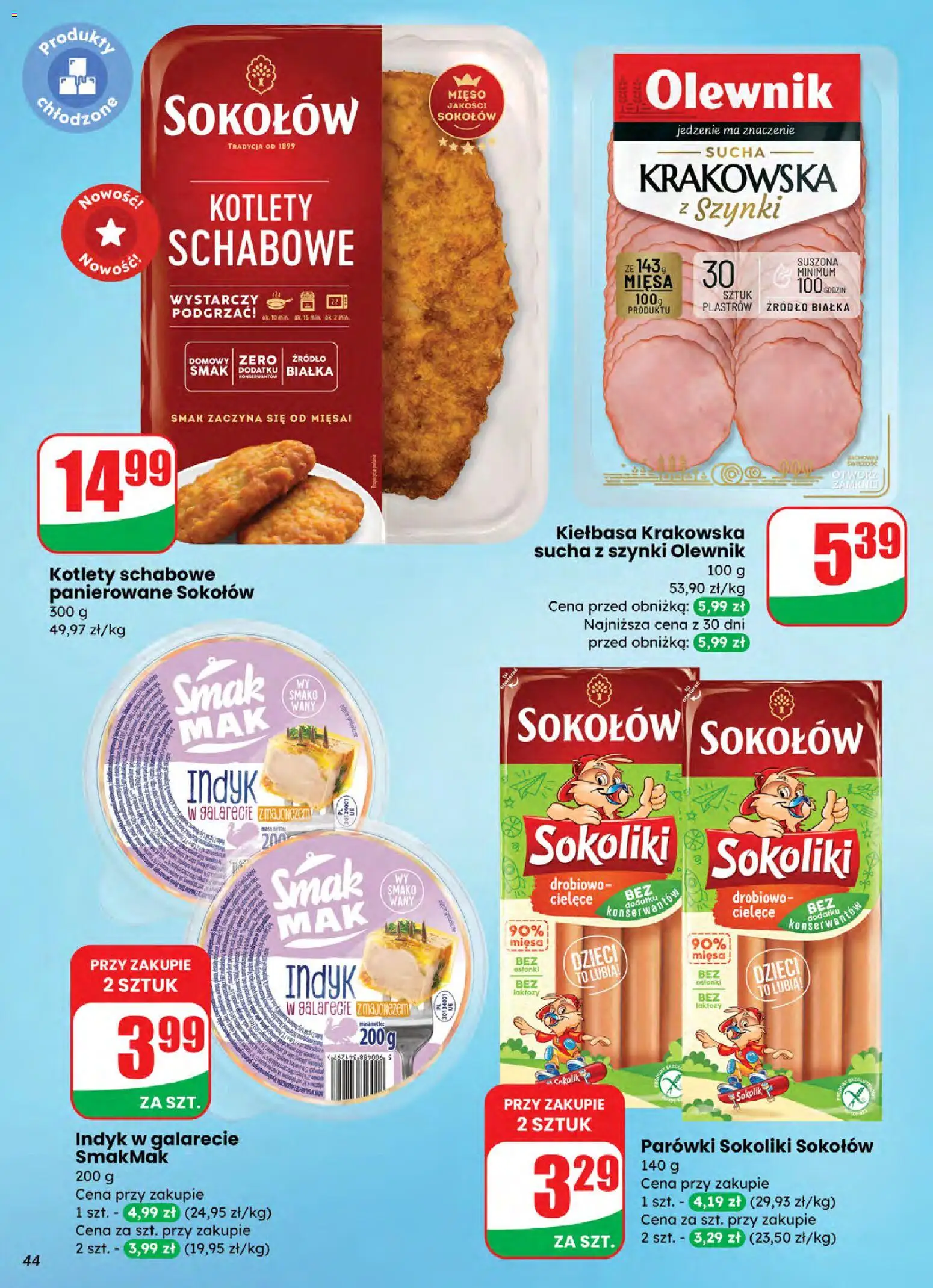 Dino Gazetka od 05.11.2025 | Strona: 44 | Produkty: Parówki sokoliki, Parówki, Kiełbasa krakowska, Kotlety