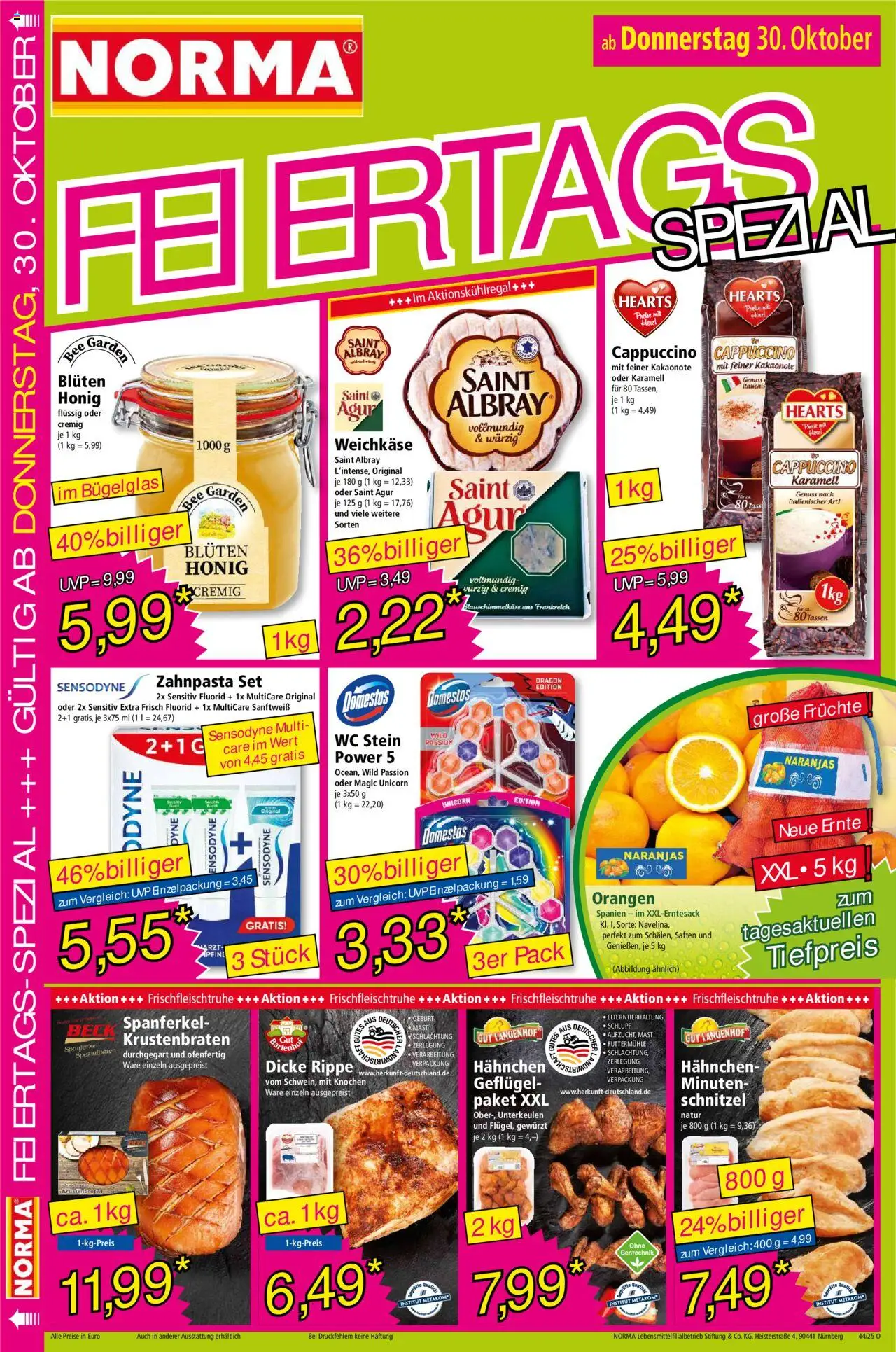 Norma Prospekt 	 – gültig ab 27.10.2025 | Seite: 16 | Produkte: Hahnchen, Orangen, Zahnpasta, WC Stein