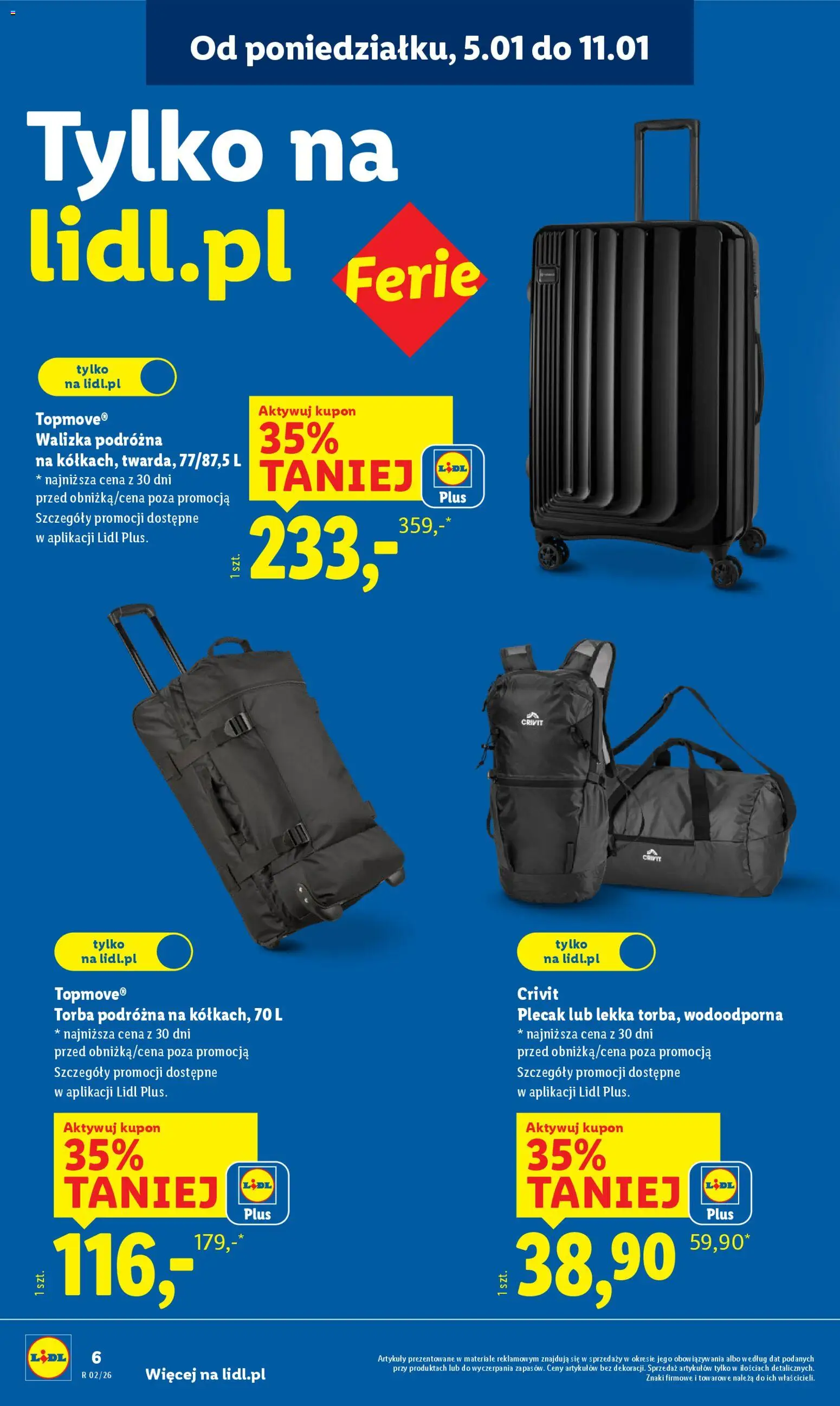 Lidl Katalog od 05.01.2026 | Strona: 8 | Produkty: Plecak, Torba podróżna, Walizka, Torba