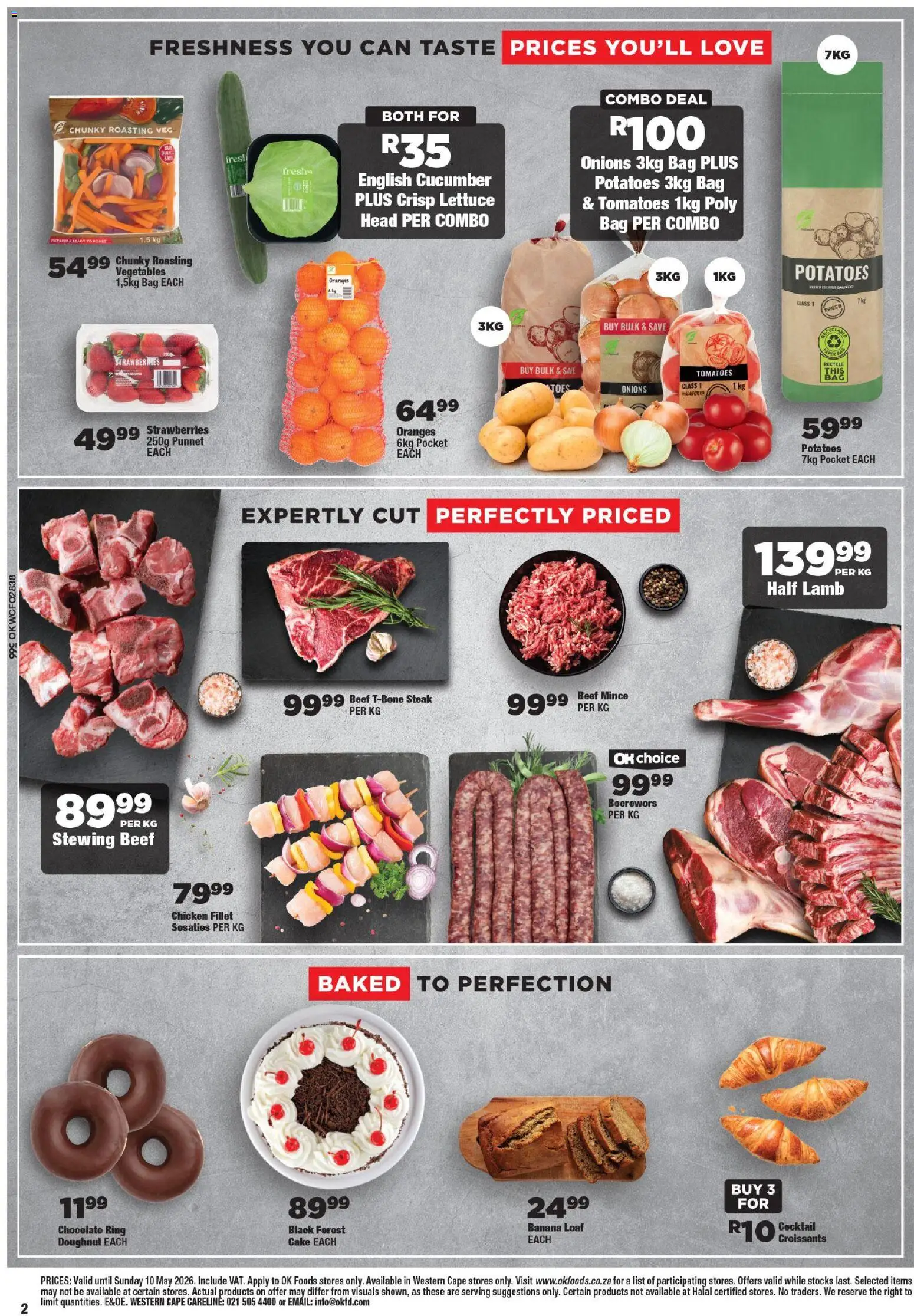 New OK Foods catalogue – valid from 24.04.2026 | Page: 2 | Products: Cake, Bag, Boerewors, Onions