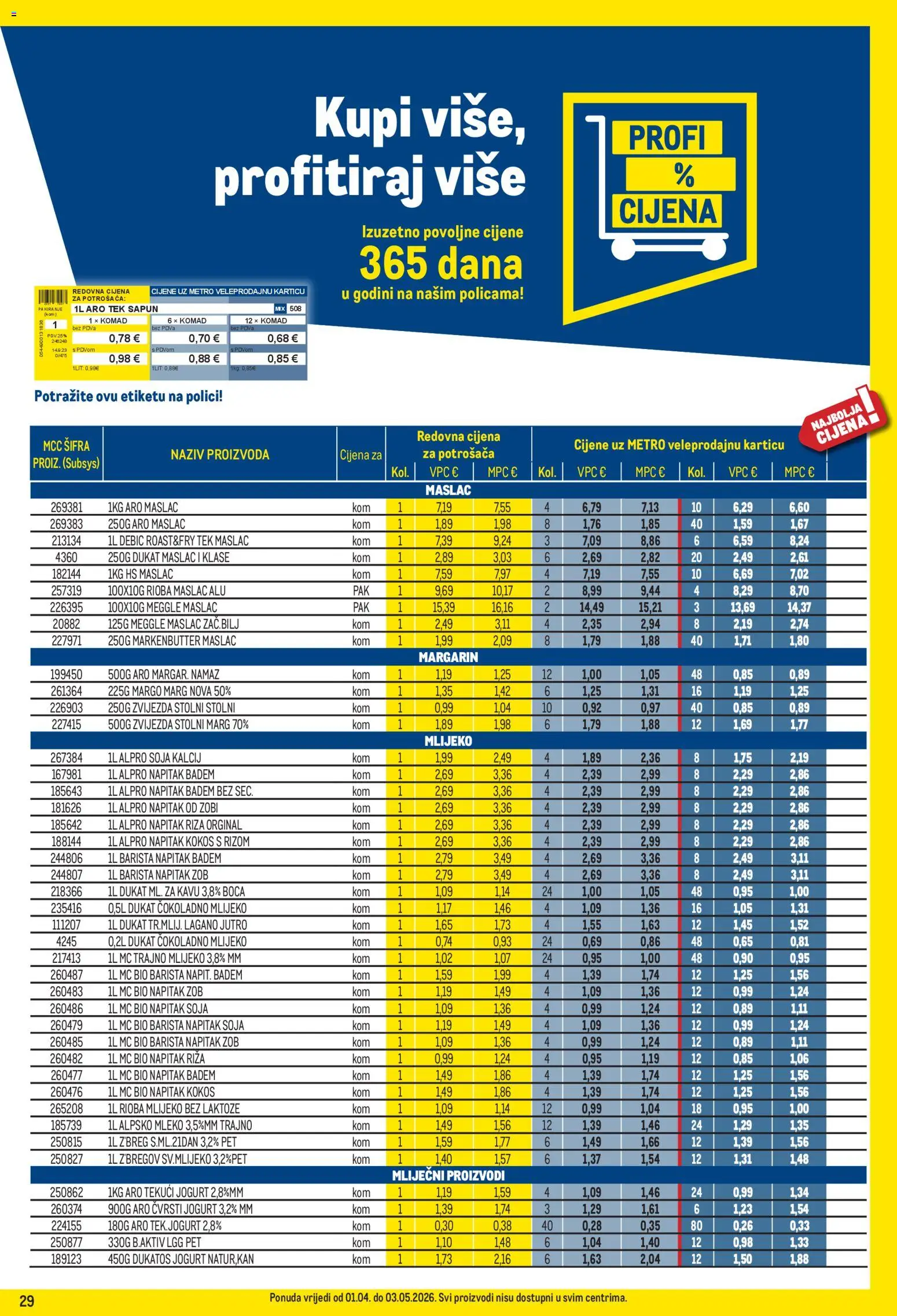 Metro katalog | vrijedi od 01.04.2026 | Stranica: 29 | Proizvodi: Margarin, Alpro, Trajno mlijeko, Badem