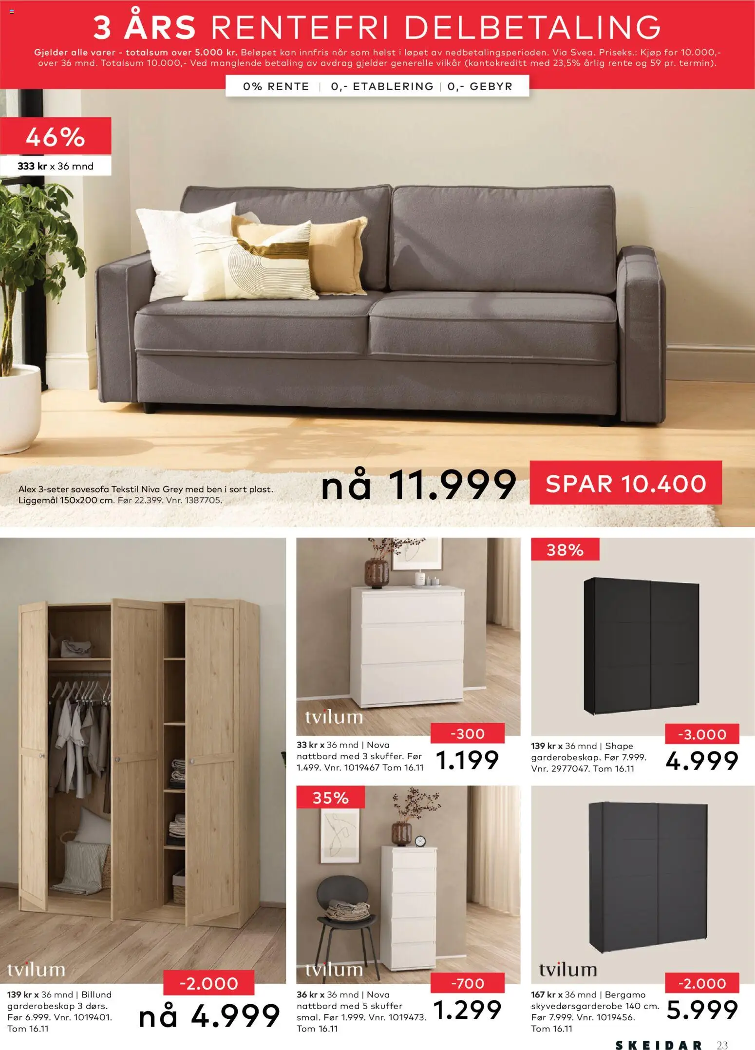 {H1} | Side: 23 | Produkter: Sovesofa, Garderobeskap, Nattbord