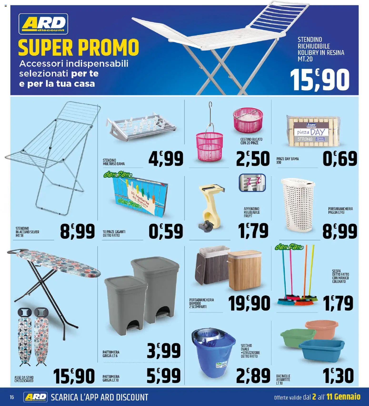 Volantino ARD Discount del 02.01.2026 | Pagina: 16 | Prodotti: Secchio, Pattumiera, Cestino, Appendino