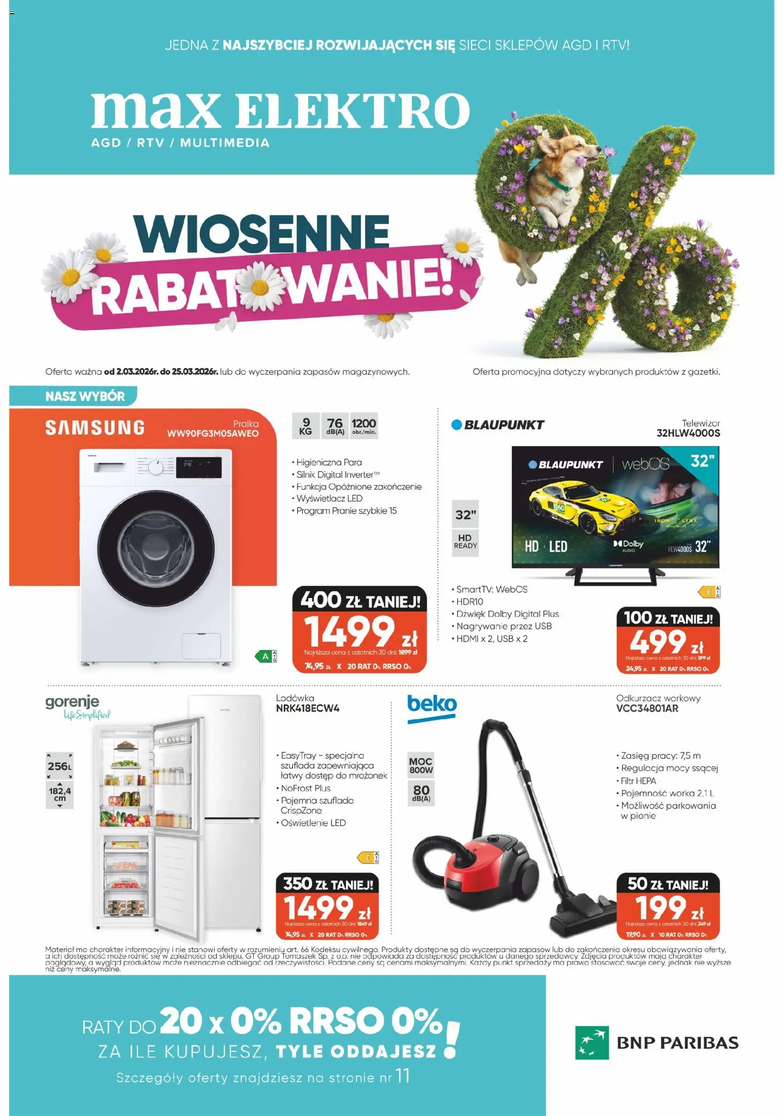 Max elektro gazetka od 02.03.2026 | Strona: 1 | Produkty: Telewizor, Audio, Pralka, Odkurzacz