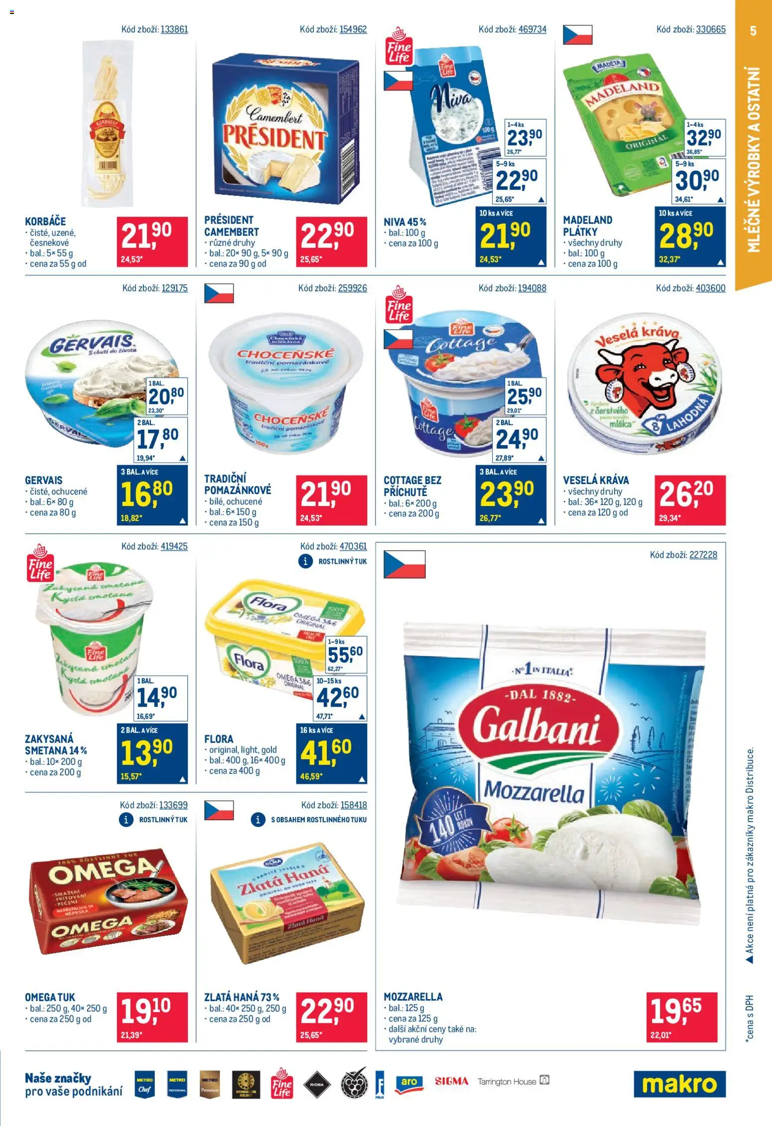 Makro leták - Maloobchod od 14.01.2026 | Strana: 5 | Produkty: Smetana, Zlatá Hana, Niva, Camembert