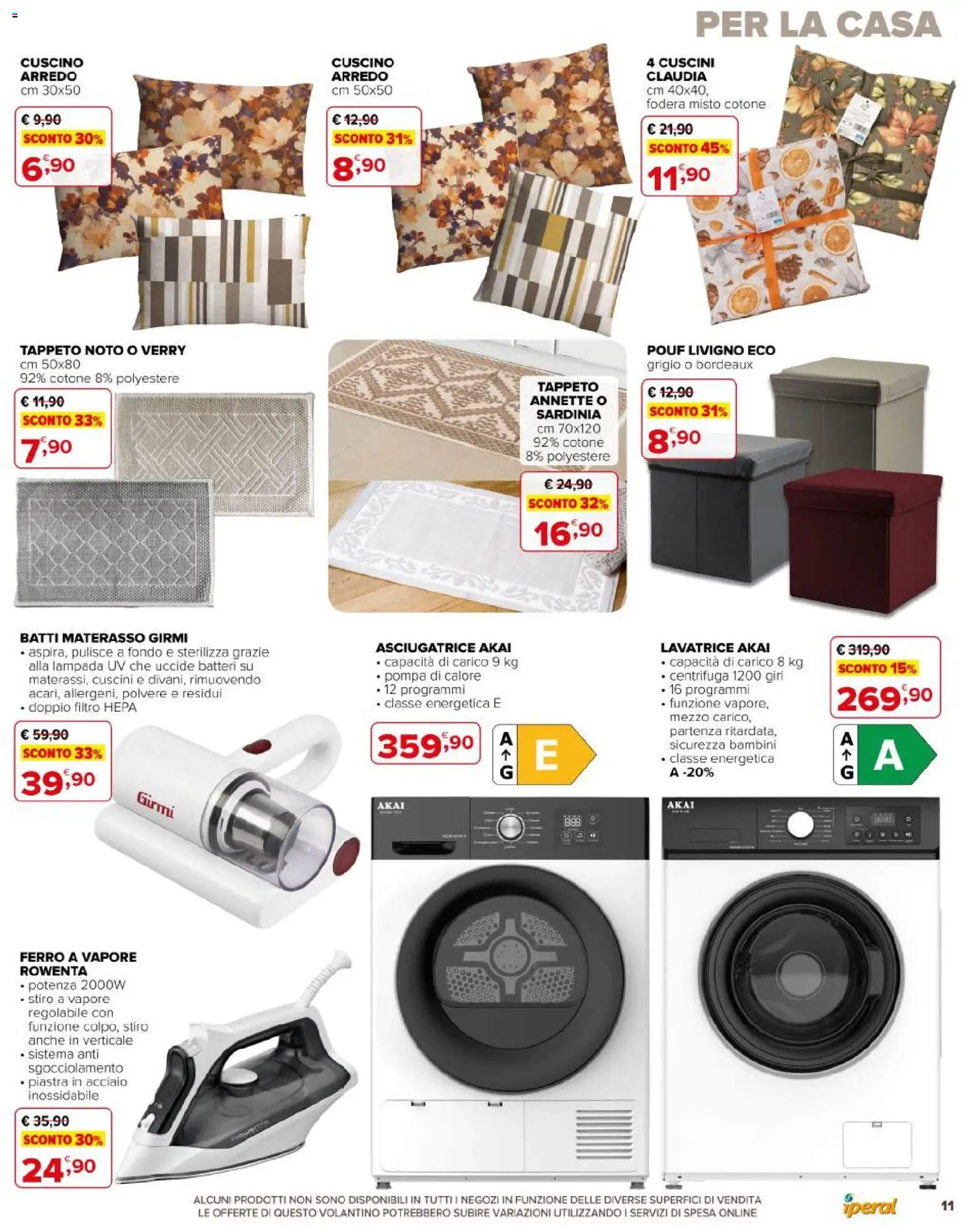 Volantino Iperal del 26.12.2025 | Pagina: 11 | Prodotti: Lavatrice, Materasso, Cuscino, Tappeto