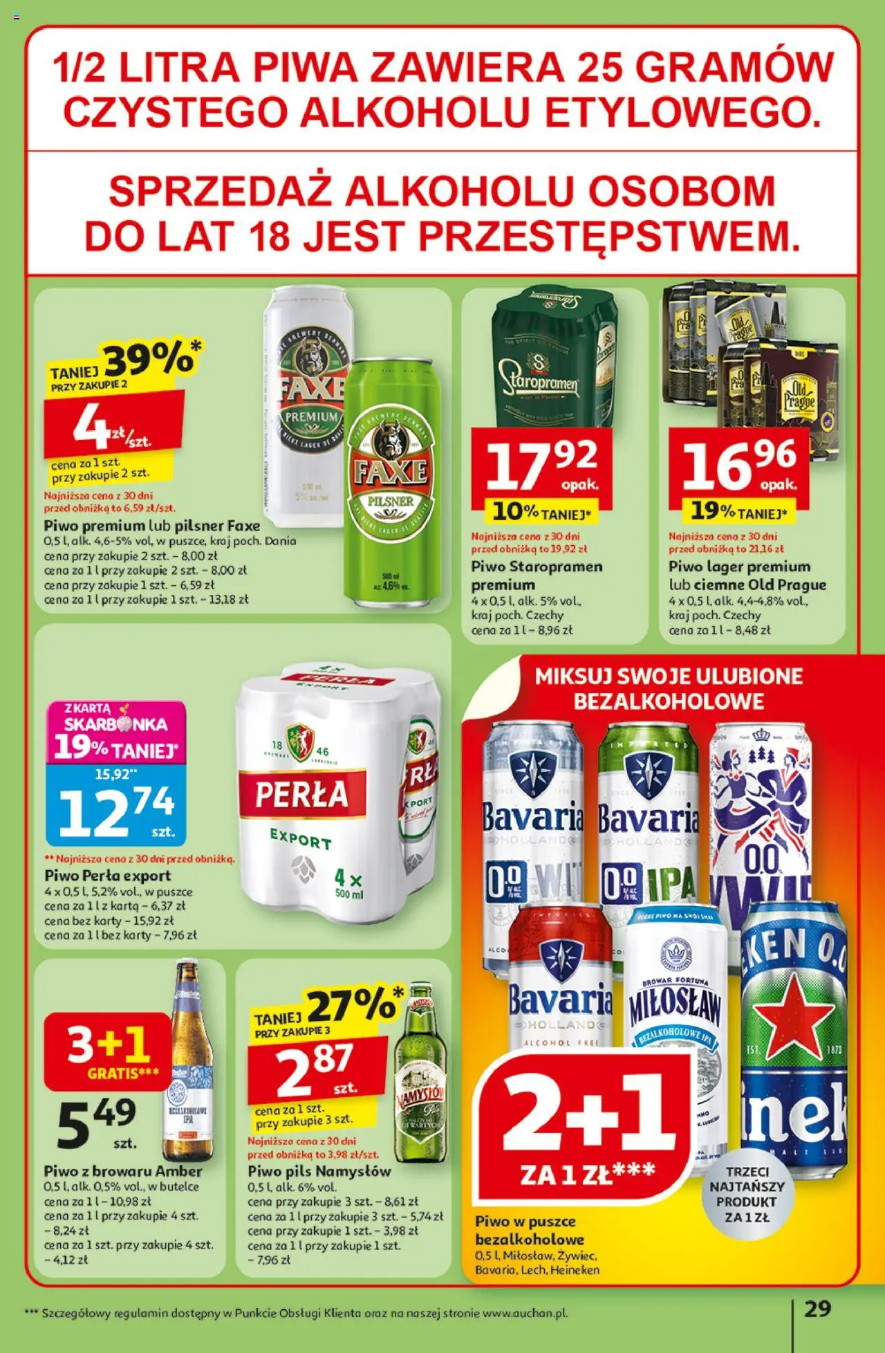 Auchan Gazetka - Pewność niskich cen Hipermarket od 07.08.2025 | Strona: 29 | Produkty: Karta, Piwo perła, Piwo Staropramen, Piwo