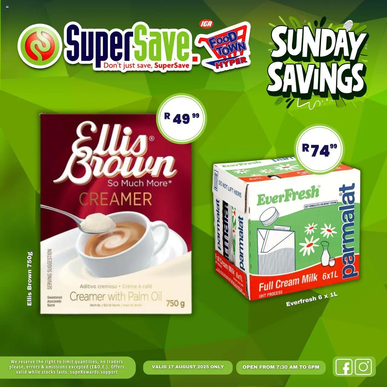 Super Save Sunday Specials │ valid from 17.08.2025 | Page: 22 | Products: Milk, Creamer, Oil, Cream