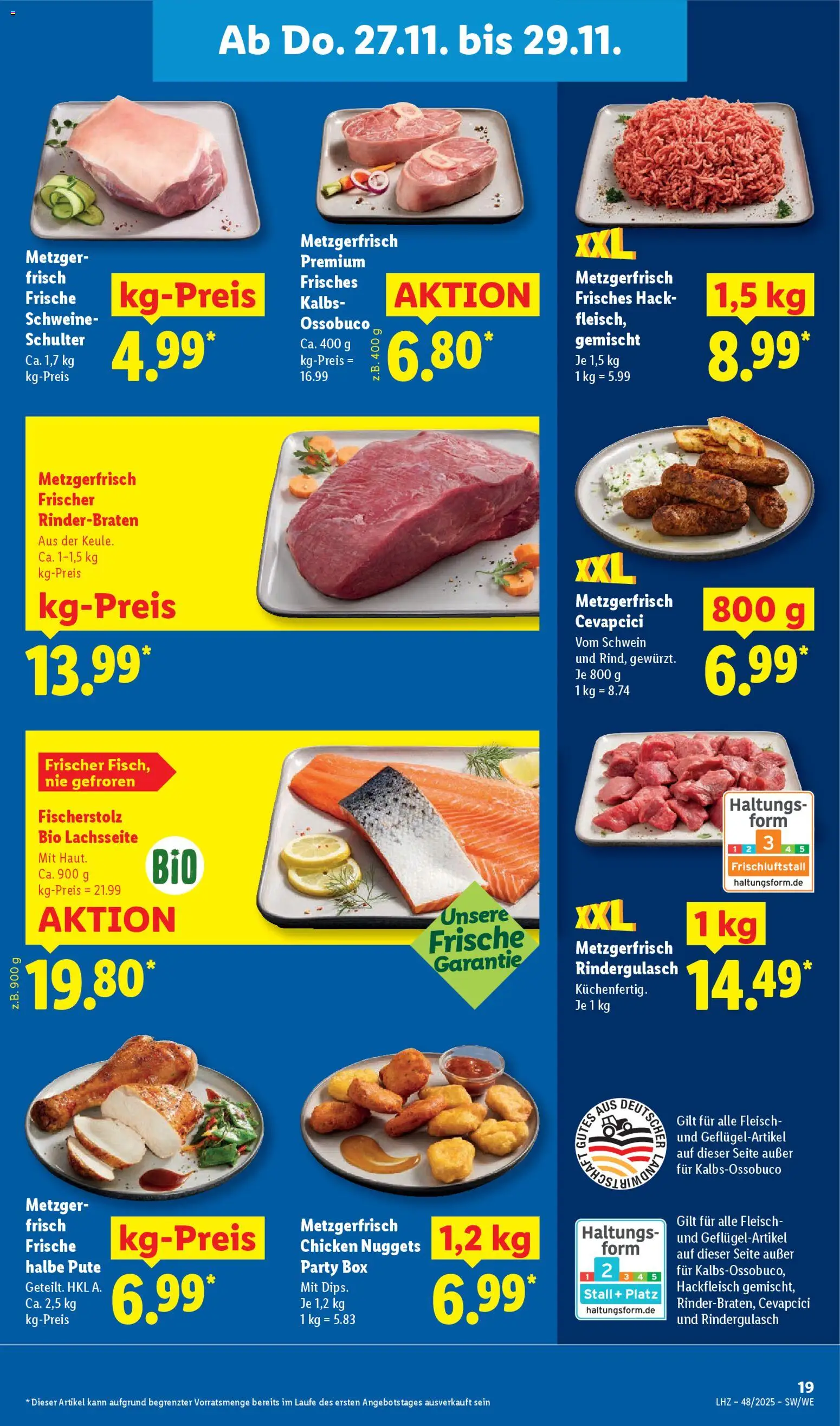 Lidl Prospekt Kornwestheim – gültig ab 24.11.2025 | Seite: 25 | Produkte: Rinderbraten, Pute, Cevapcici, Fleisch