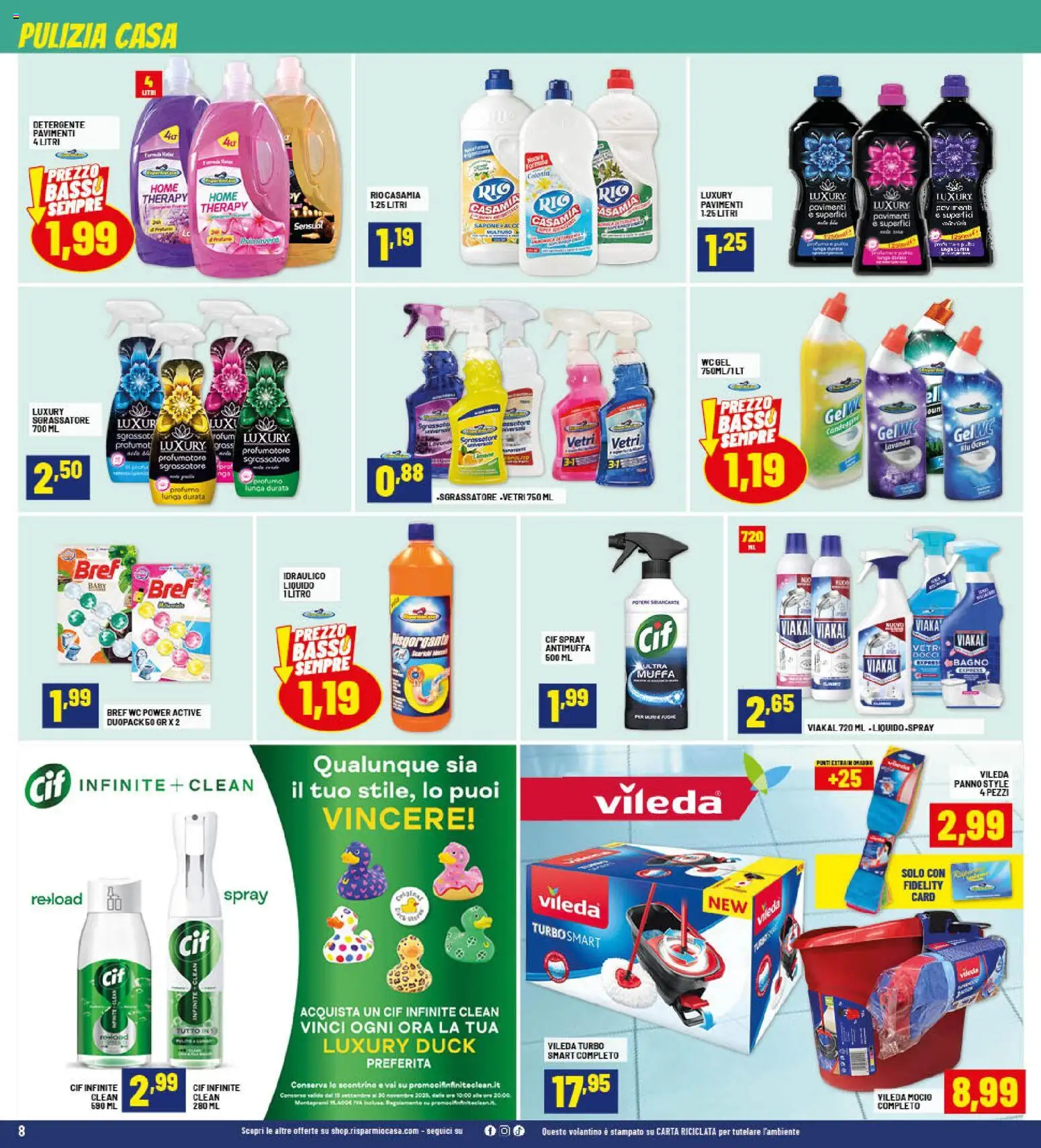 Volantino RisparmioCasa del 23.10.2025 | Pagina: 8 | Prodotti: Sapone, Detergente, Candeggina, WC