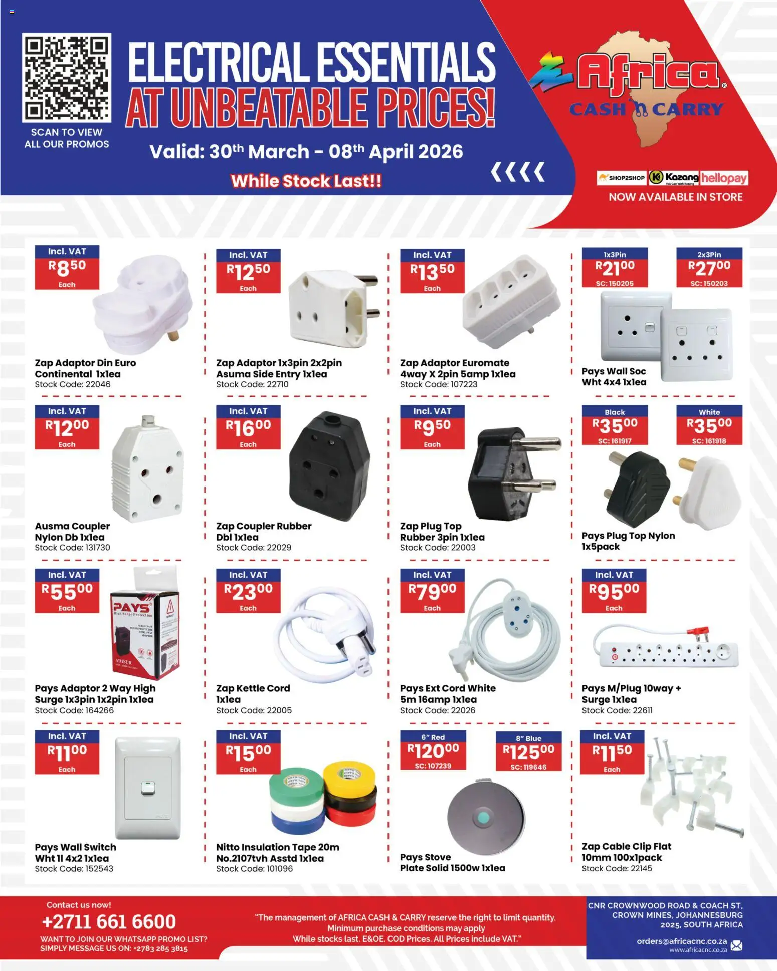 New Africa Cash & Carry catalogue – valid from 30.04.2026 | Page: 1 | Products: Plate, Kettle, Switch, Stock