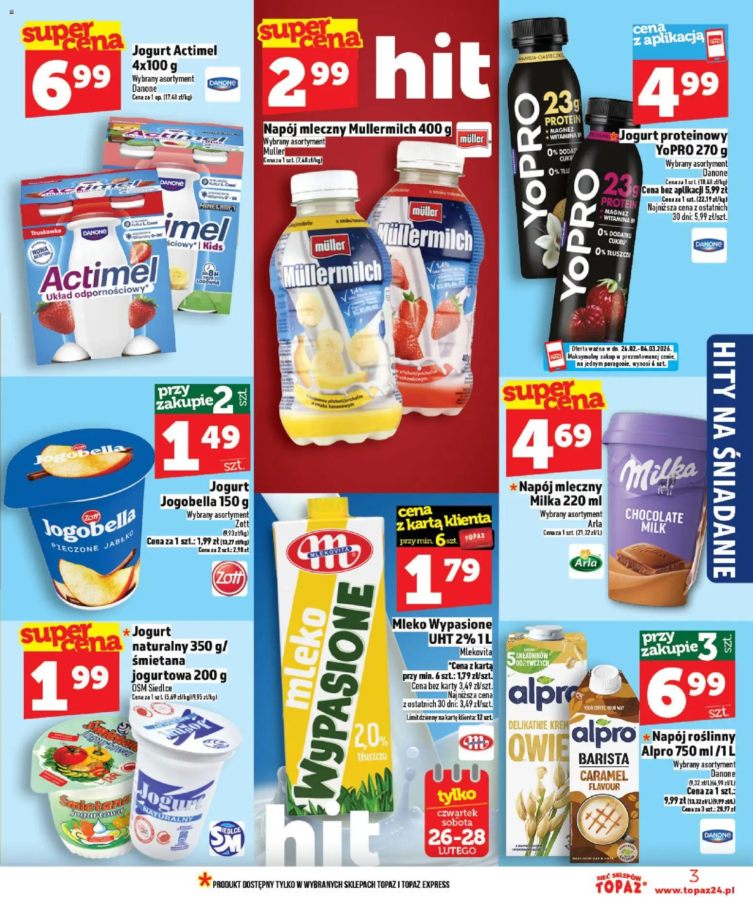 Topaz Gazetka MAZ od 26.02.2026 | Strona: 3 | Produkty: Alpro, Jogurt, Śmietana, Krem