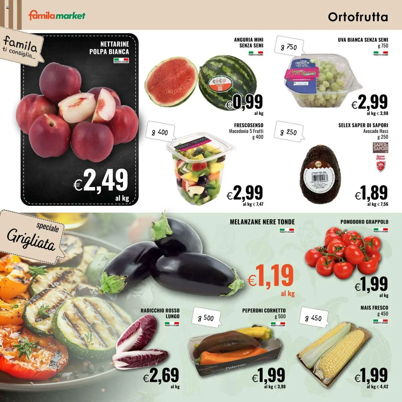 Volantino Famila del 31.07.2025 | Pagina: 2 | Prodotti: Peperoni, Cornetto, Melanzane, Mais
