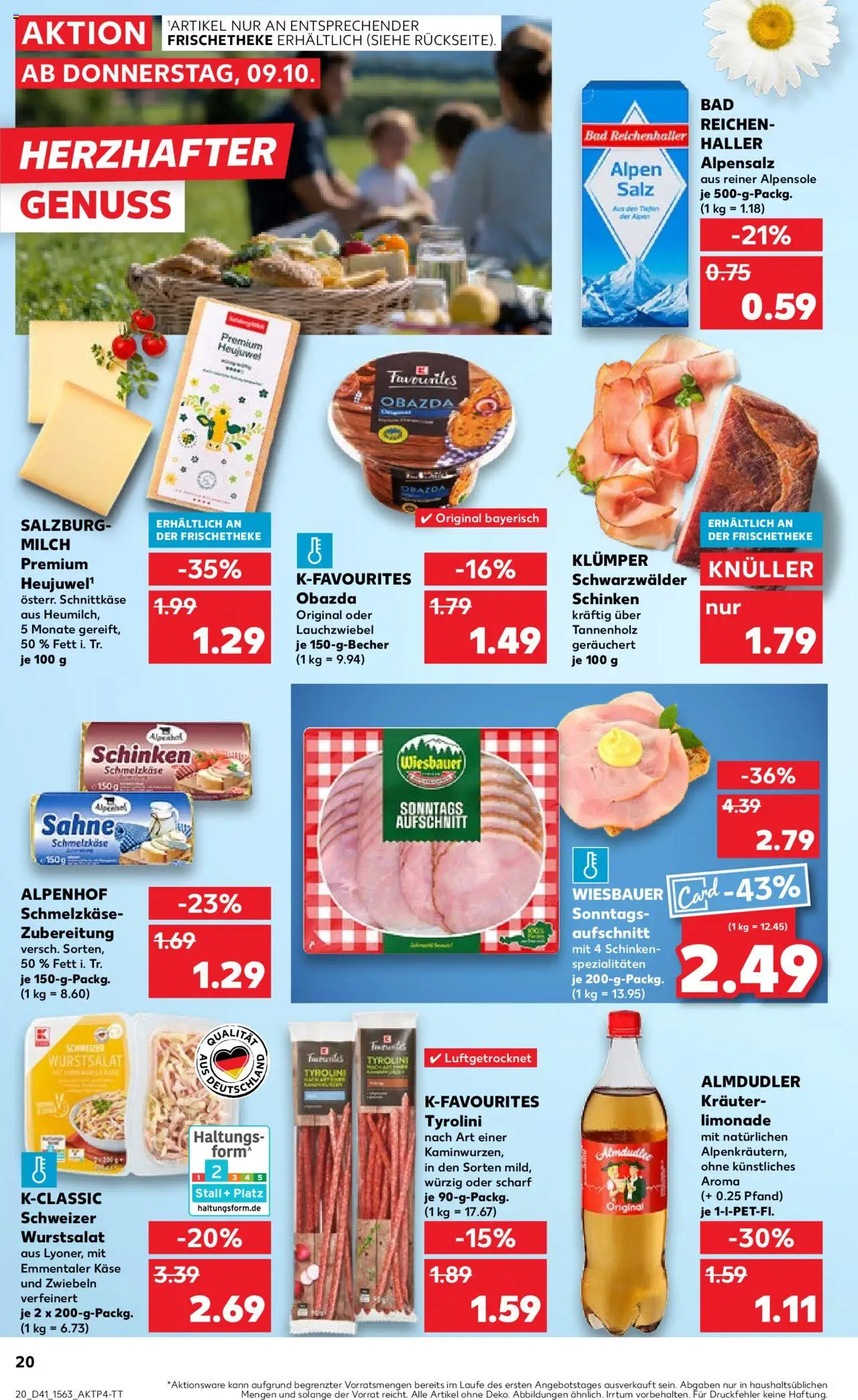 Kaufland prospekt Kiel	 – gültig ab 09.10.2025 | Seite: 20 | Produkte: Milch, Käse, Limonade, Zwiebeln