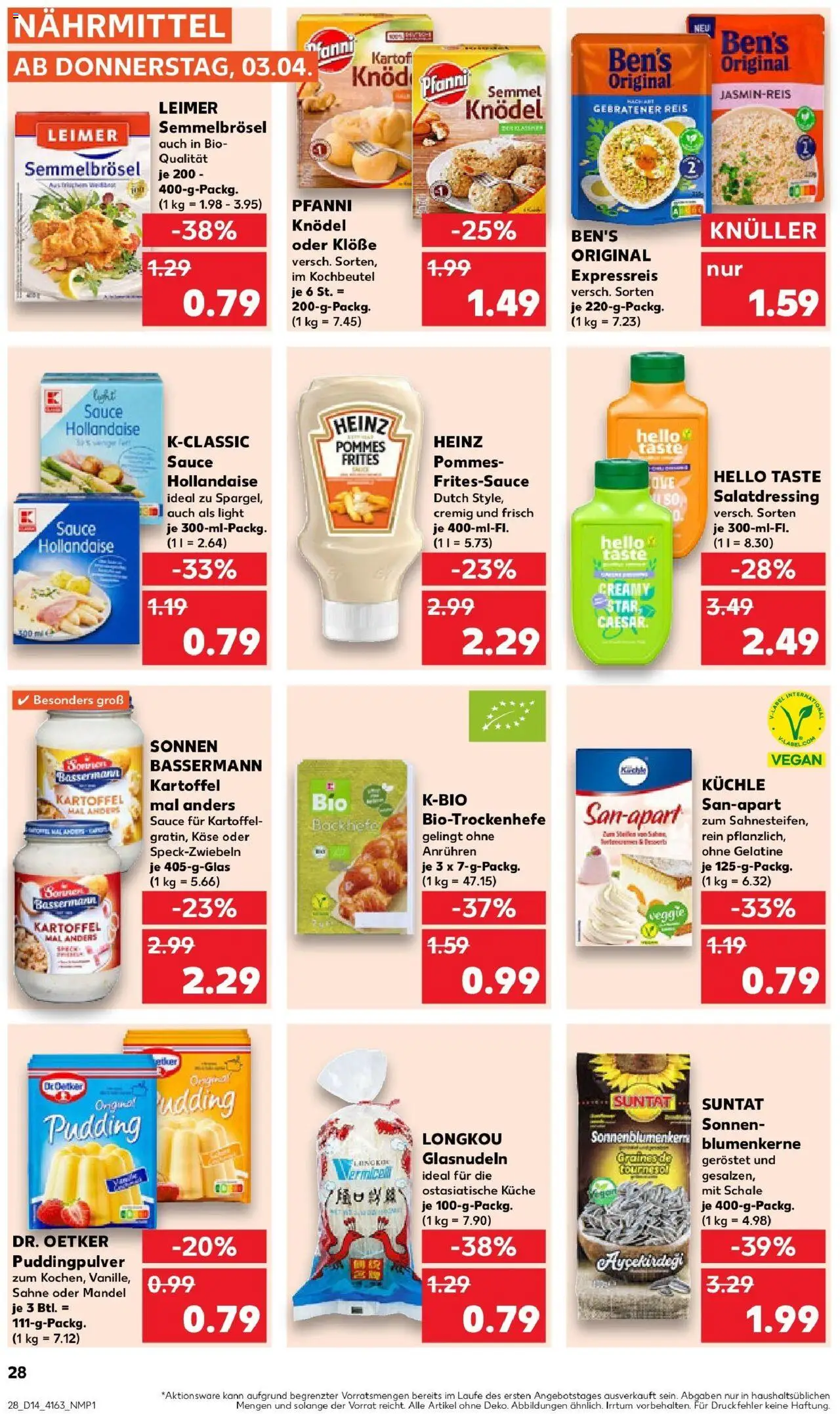 Kaufland - Dreieich-Sprendlingen, Robert-Bosch-Straße 15 - gültig ab dem 03.04.2025 | Seite: 28 | Produkte: Küche, Pudding, Reis, Sahne