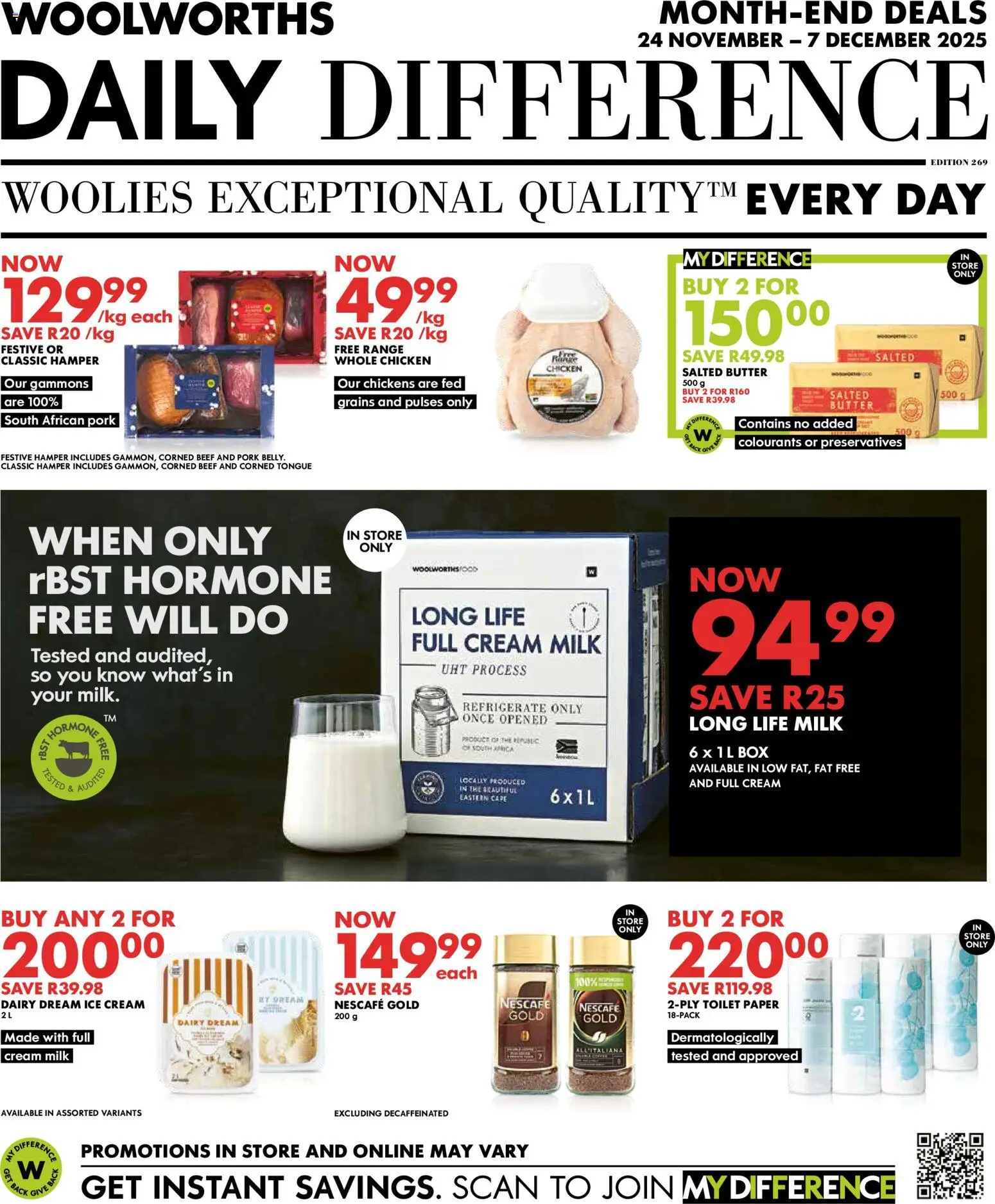 New Woolworths catalogue – valid from 24.11.2025 | Page: 1 | Products: Milk, Chicken, Beef, Ice cream