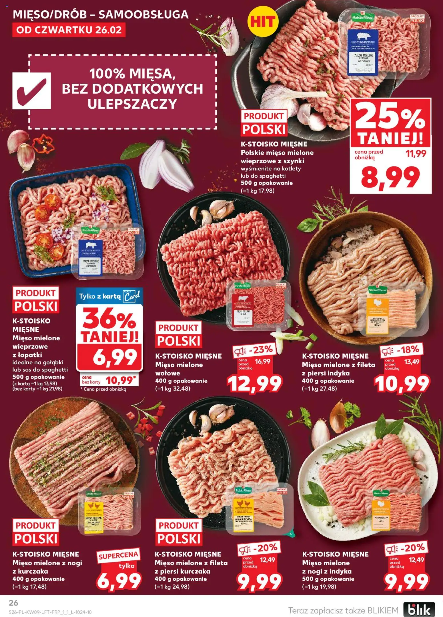 Kaufland gazetka od 26.02.2026 | Strona: 26 | Produkty: Karta, Piersi, Mięso mielone, Kotlety