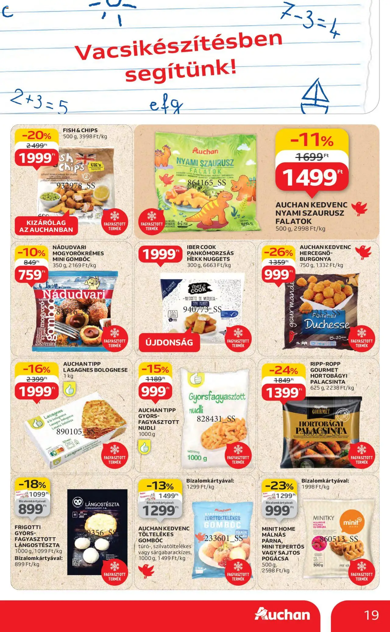 Auchan akciós ujság - amely érvényes a következő dátumtól: 14.08.2025 | Oldal: 19 | Termékek: Burgonya, Mogyoró, Nuggets, Lasagne