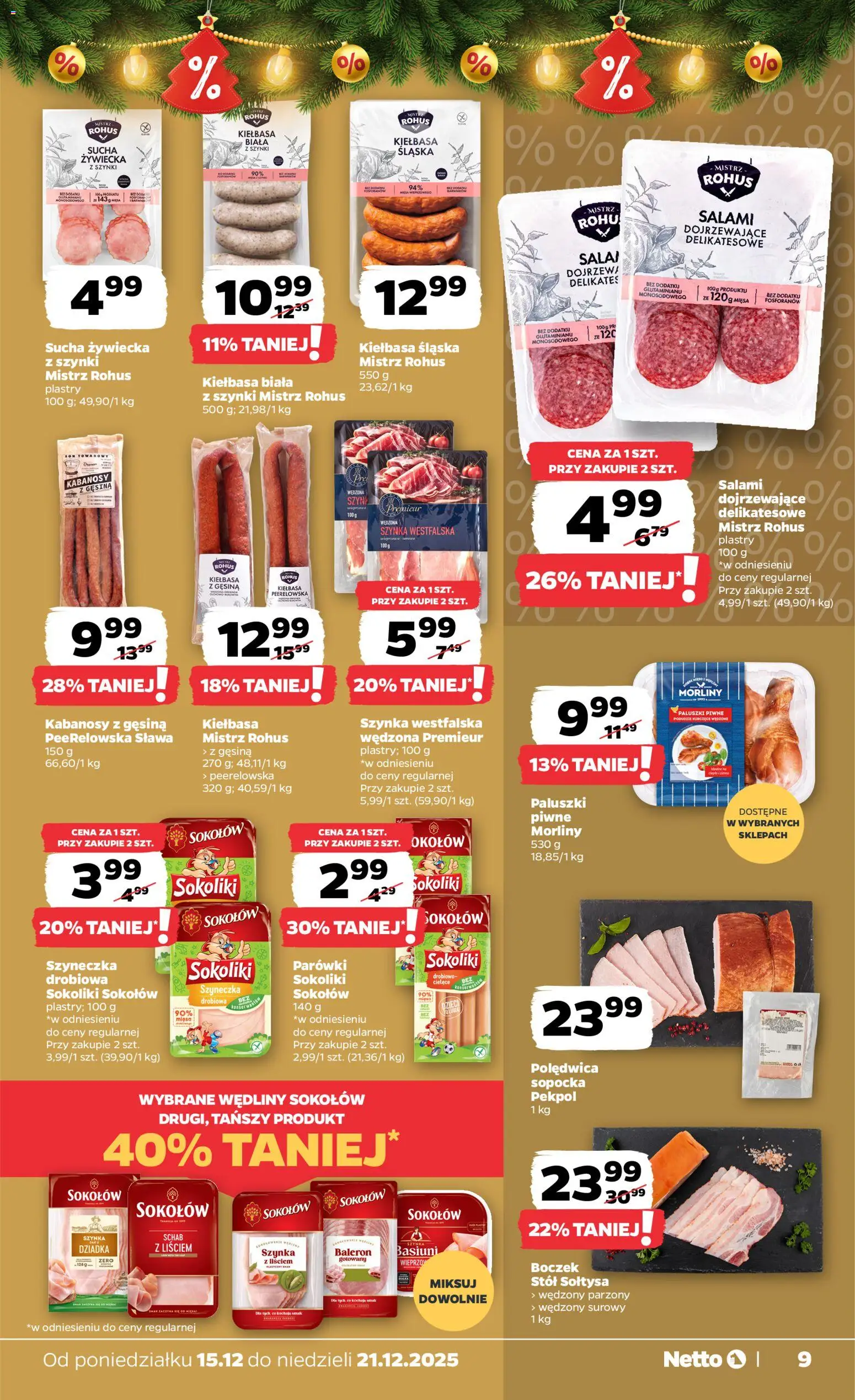 Netto gazetka - Spożywcza od 15.12.2025 | Strona: 9 | Produkty: Parówki, Stół, Kiełbasa śląska, Salami